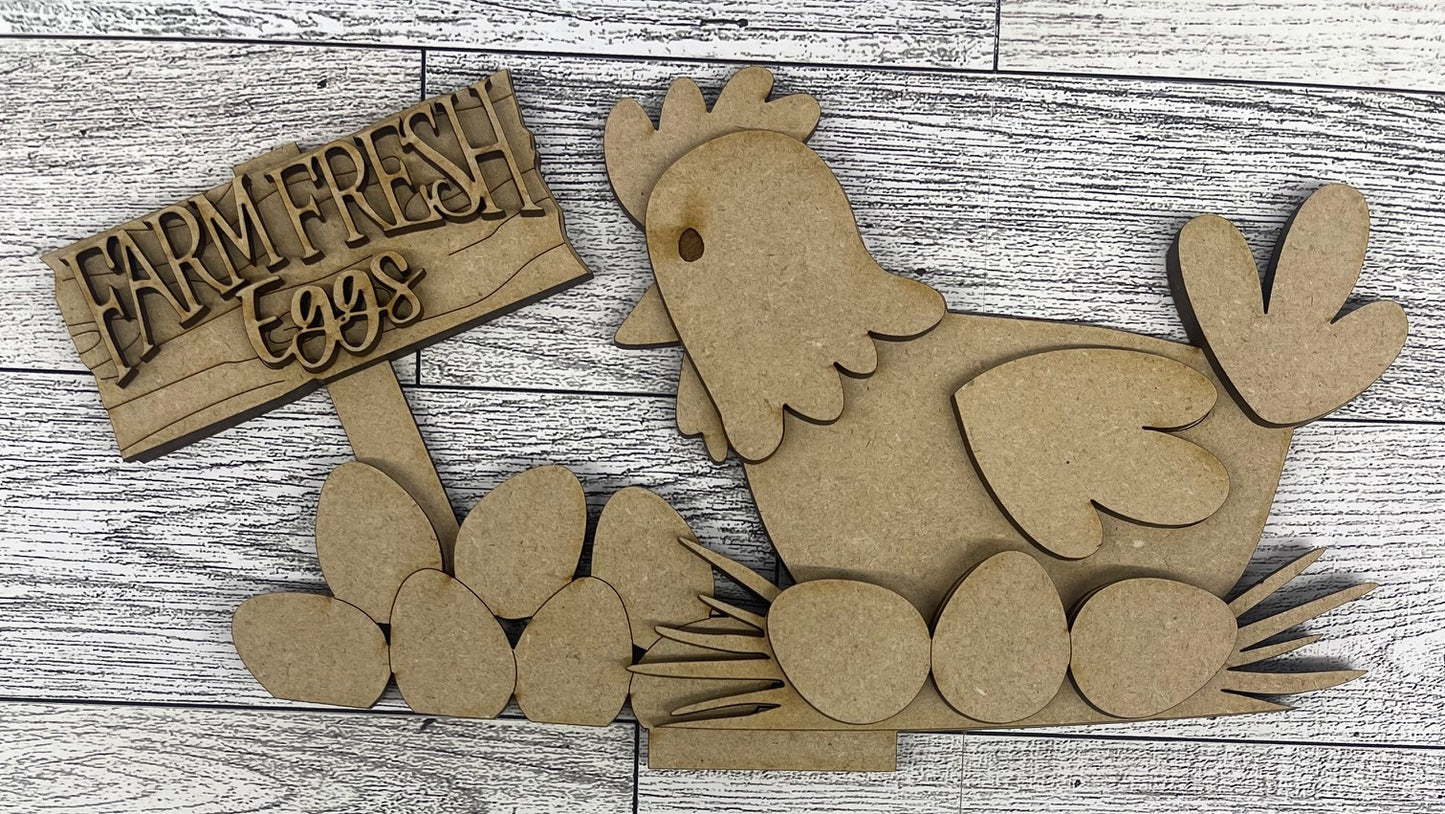 Chicken Insert only or with basket - unpainted wooden cutouts, ready for you to paint