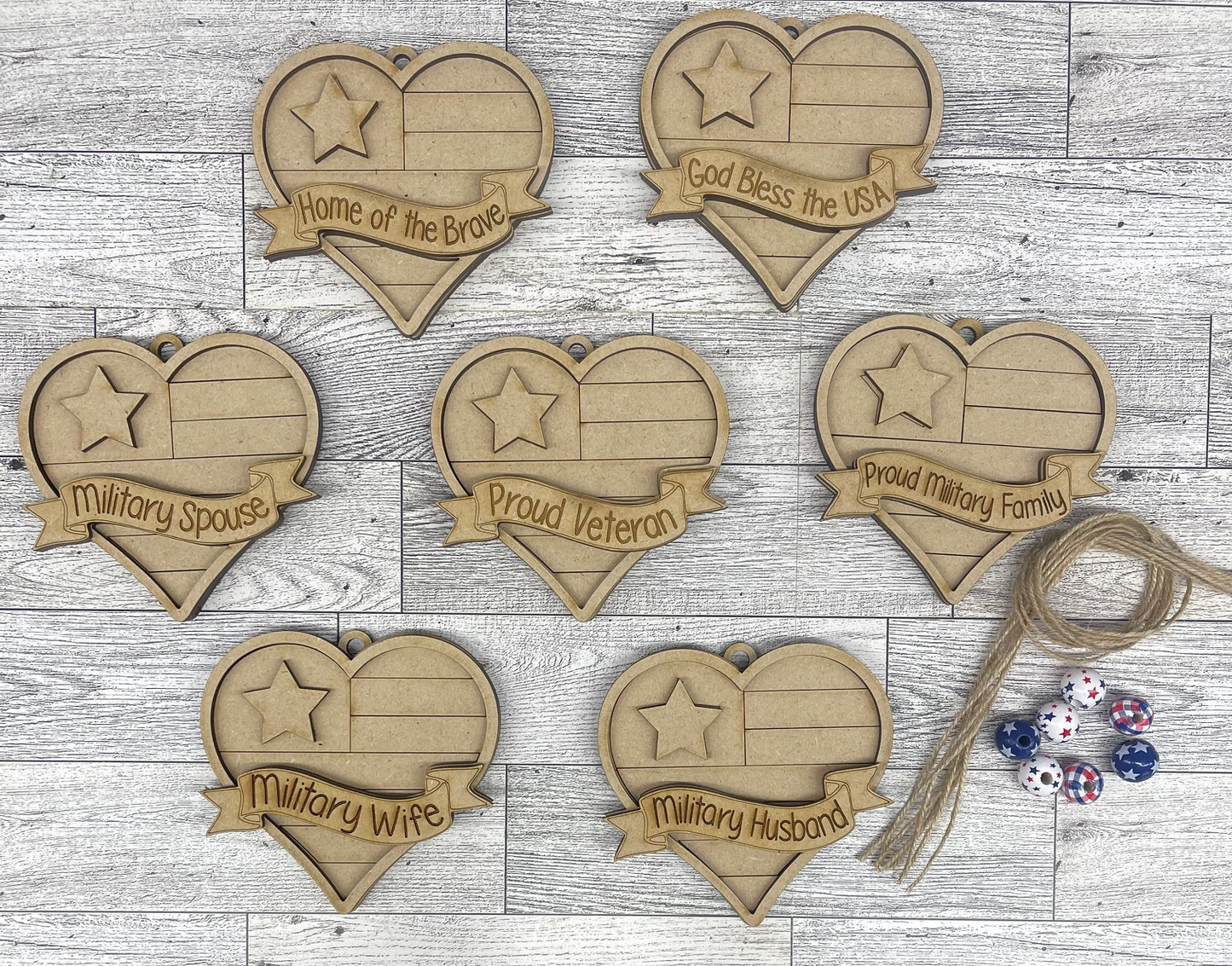 Military Ornament cutouts - unpainted wooden cutouts, ready for you to paint