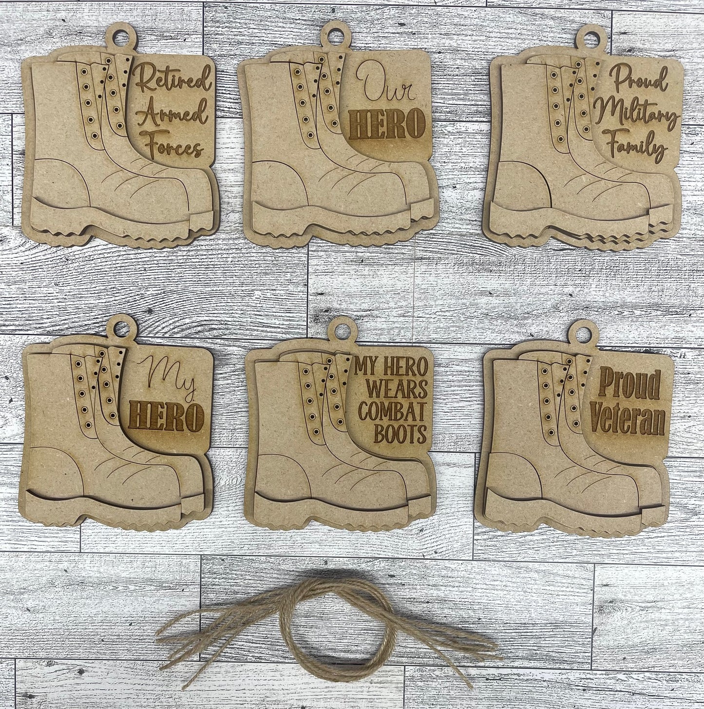 Combat Boots Ornament cutouts - unpainted wooden cutouts, ready for you to paint (Copy)