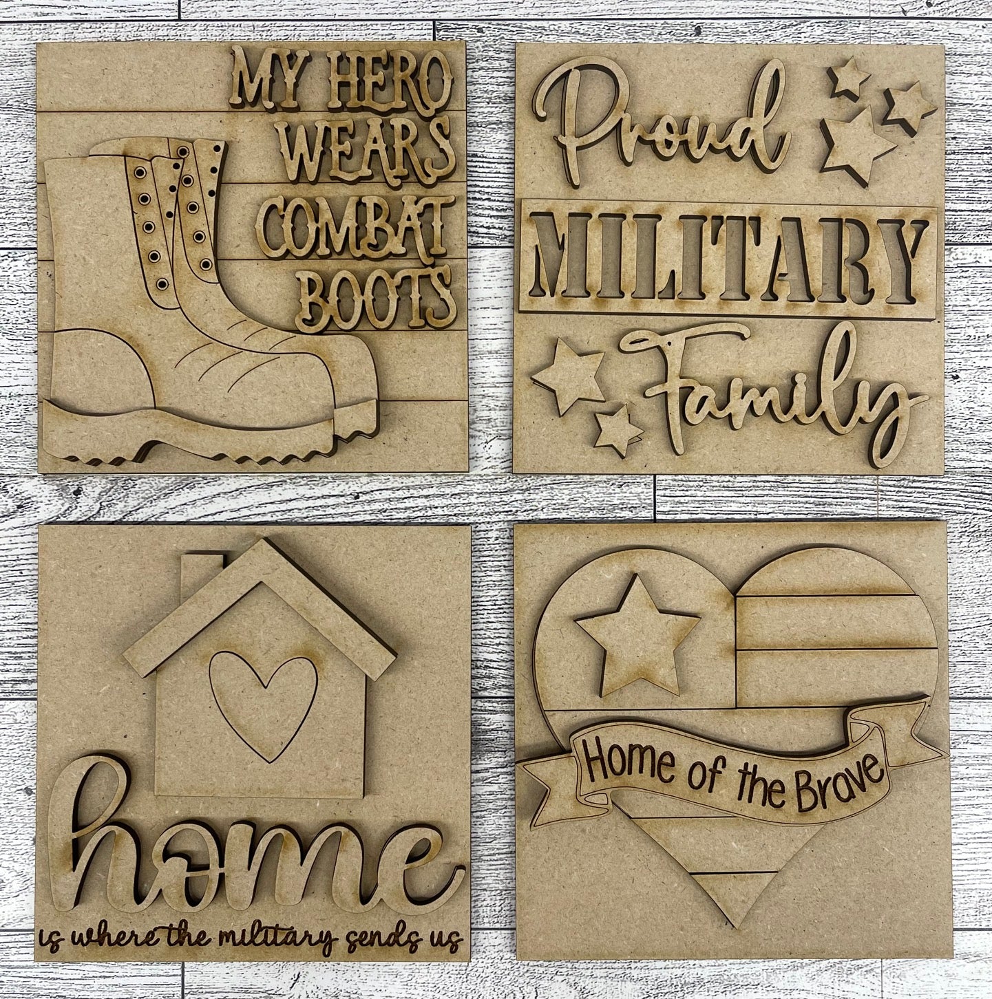 Military Leaning ladder inserts and sign cutouts - unpainted wooden cutouts, ready for you to paint