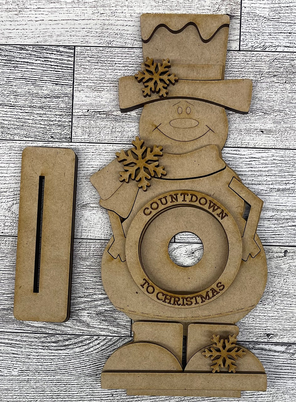 Snowman Countdown to Christmas wood cutouts, unpainted ready for you to paint