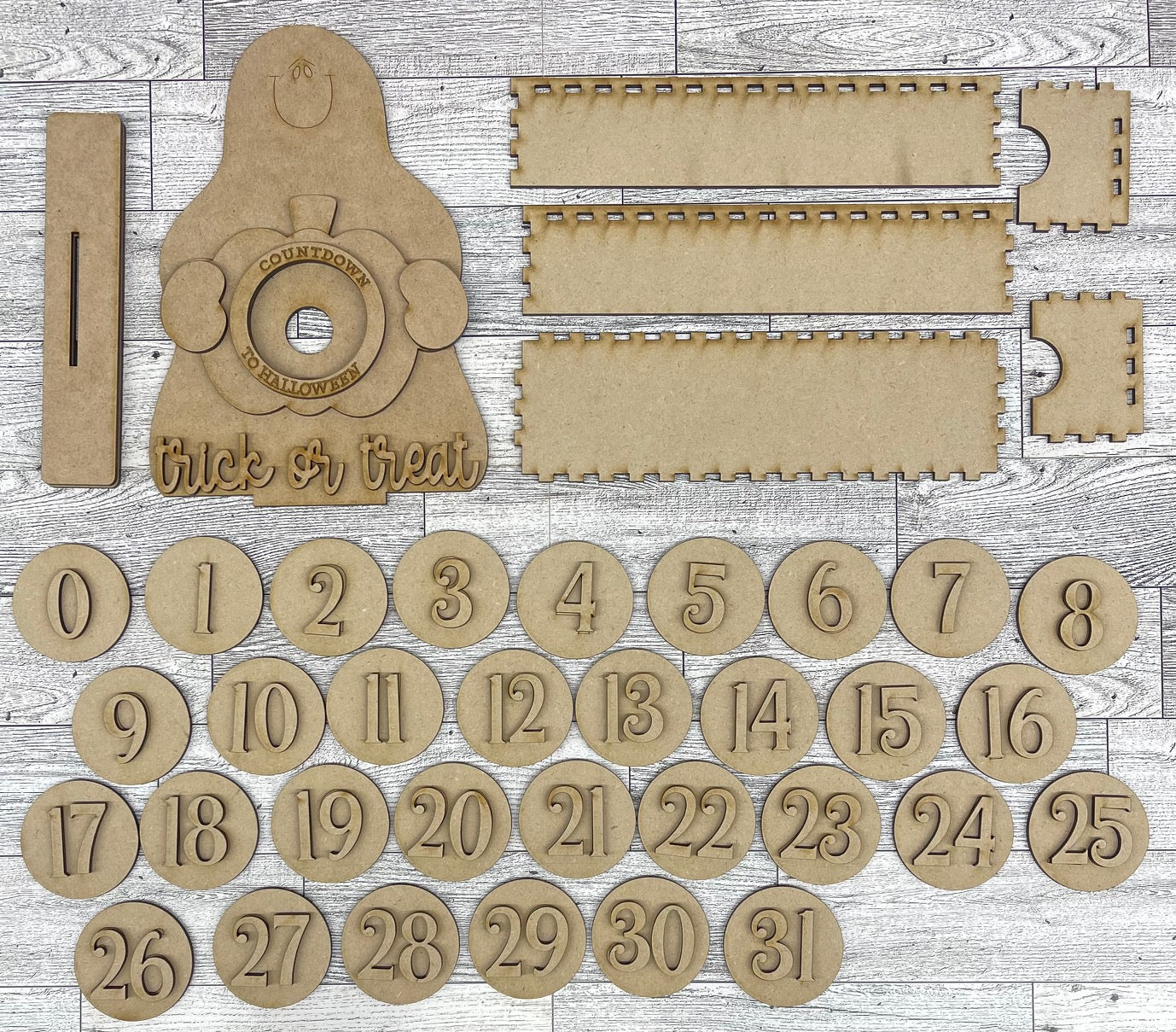 Ghost Countdown to Halloween wood cutouts, unpainted ready for you to paint