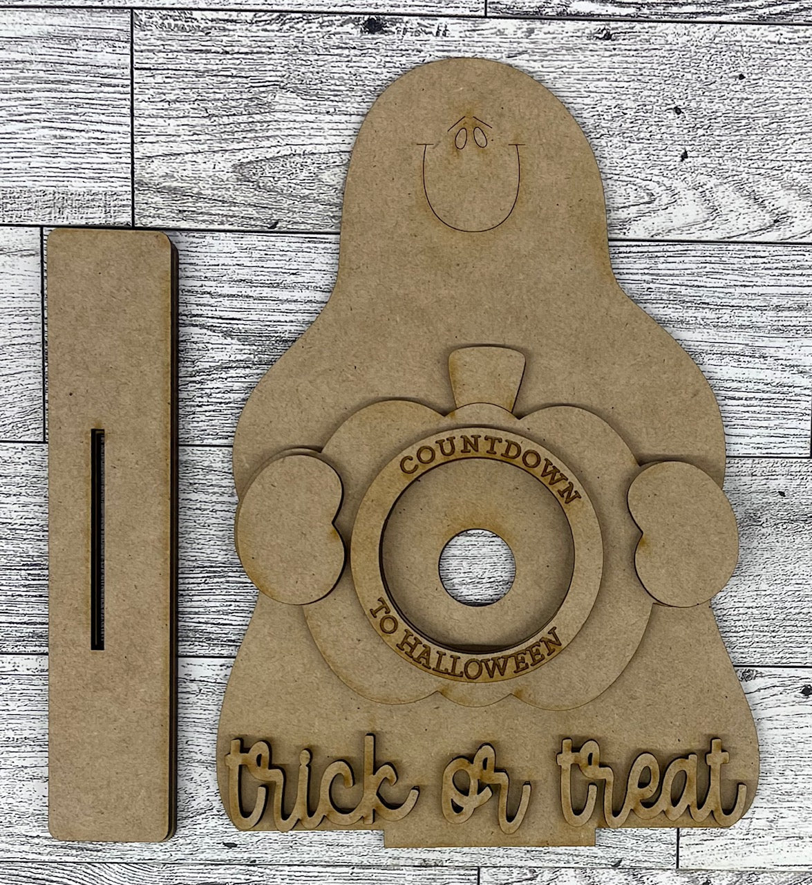 Ghost Countdown to Halloween wood cutouts, unpainted ready for you to paint