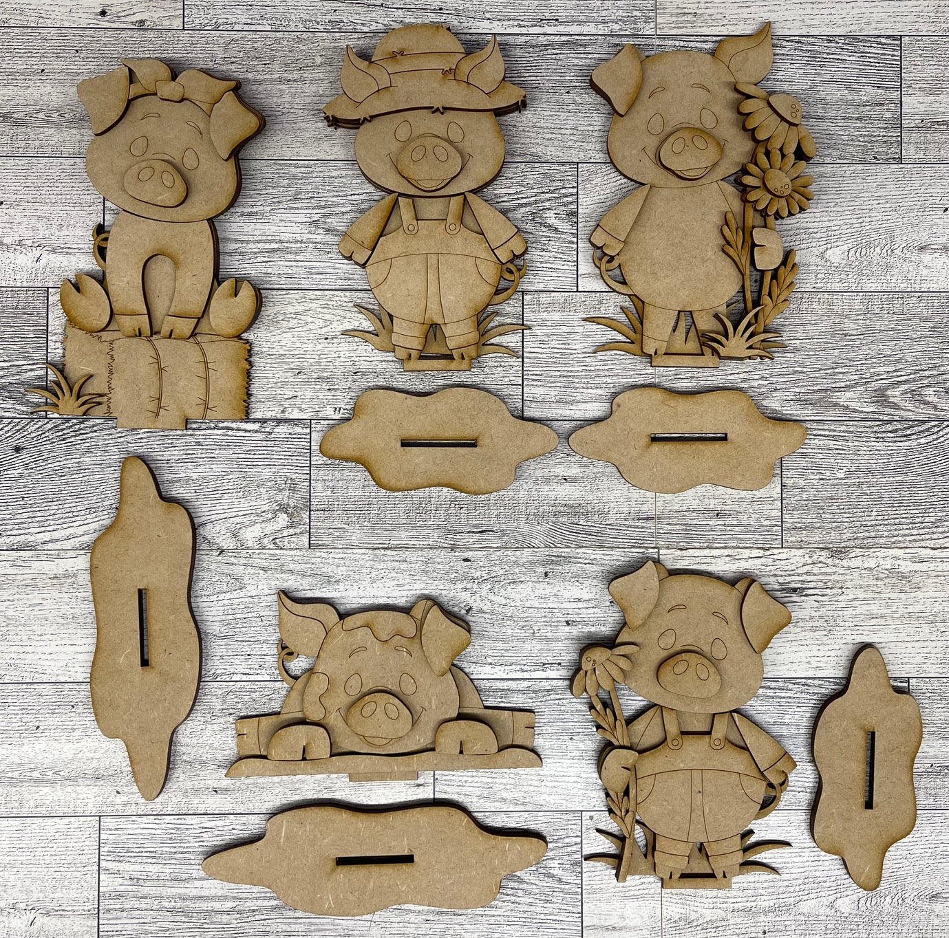 Pig Standers - unpainted wooden cutouts, ready for you to paint