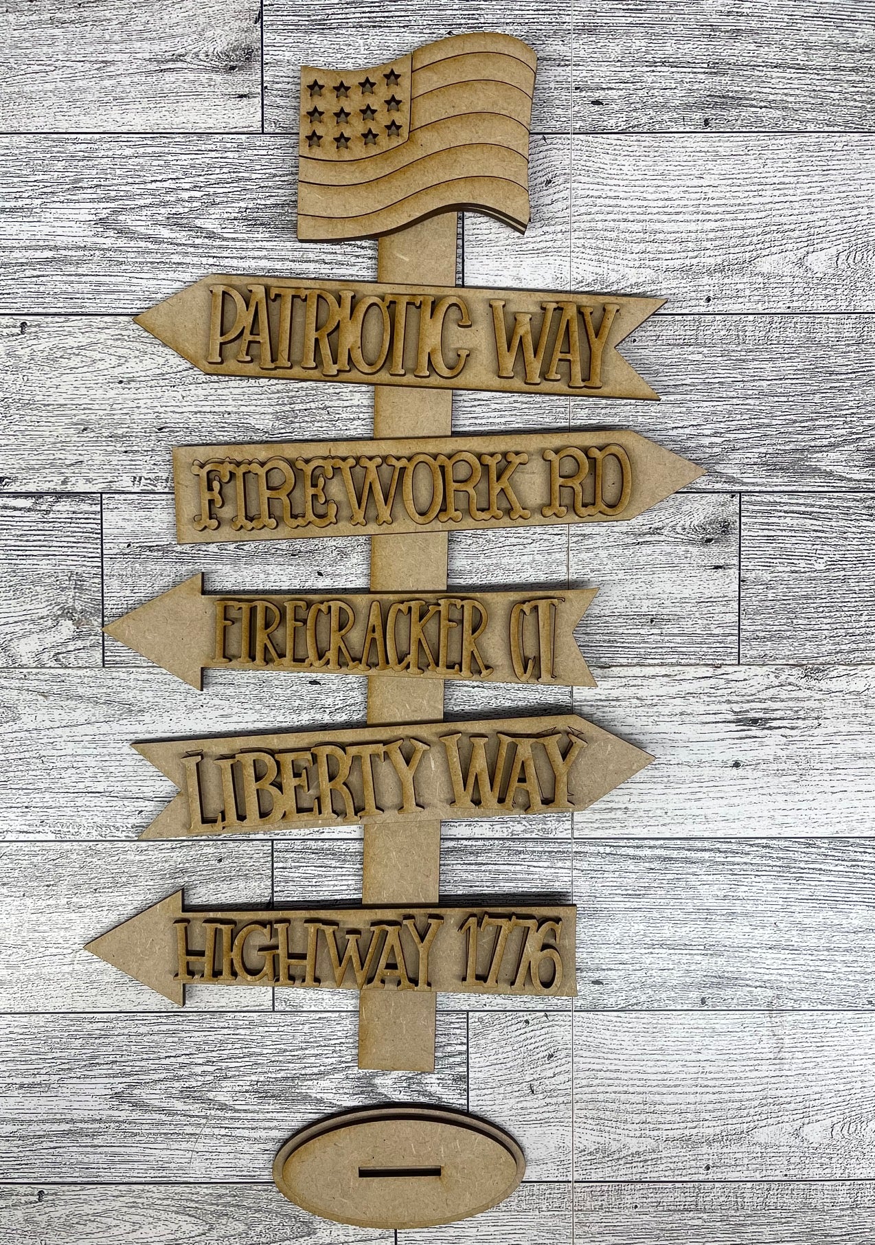 Patriotic Direction Sign Stander cutouts - unpainted wooden cutouts, ready for you to paint