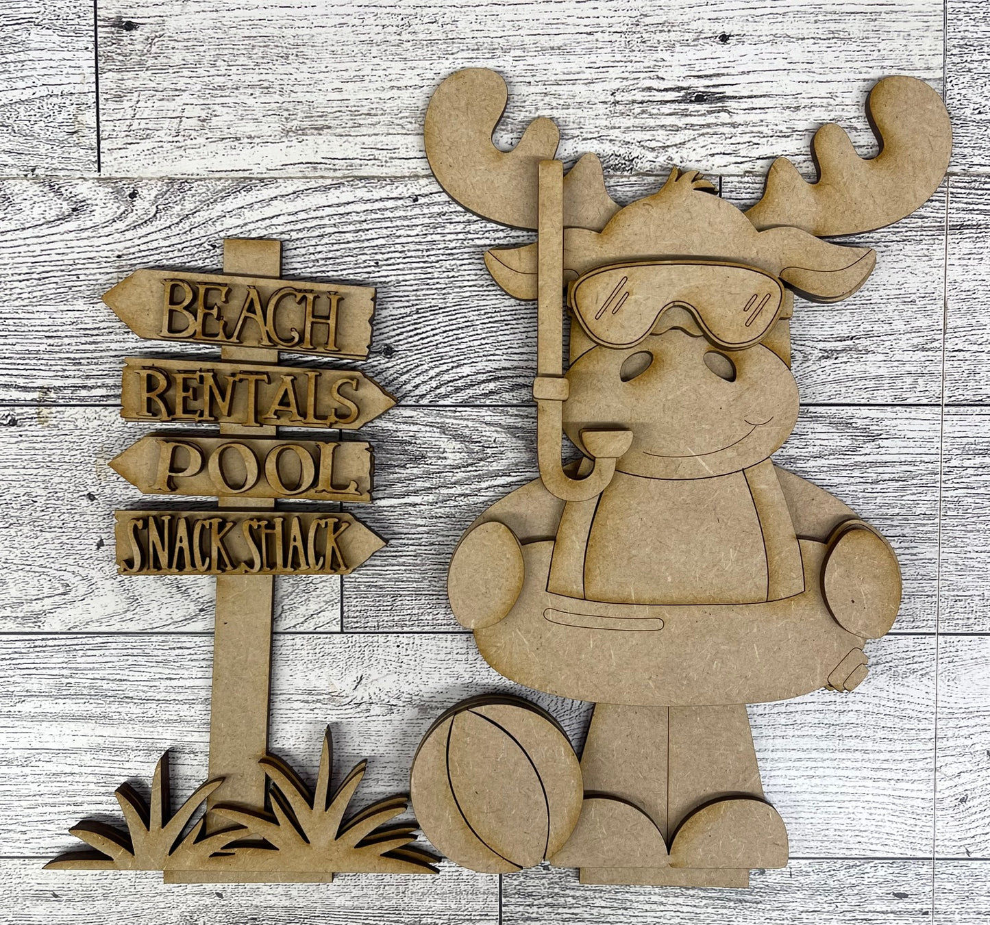 Summer Moose Stander - unpainted wooden cutouts, ready for you to paint