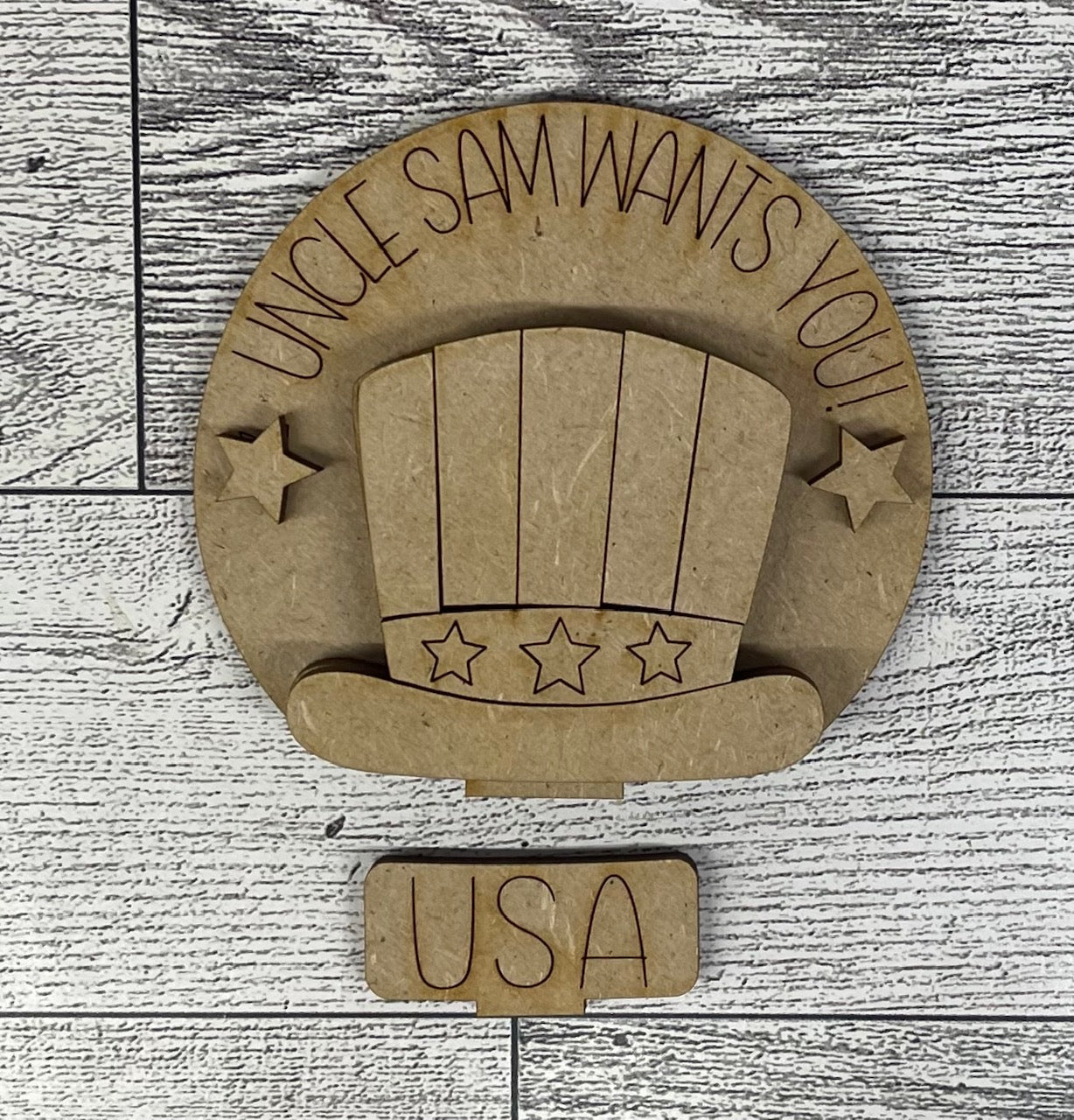 Uncle Sam Patriotic Globe Insert Add-On - unpainted wood cutouts, ready for you to paint