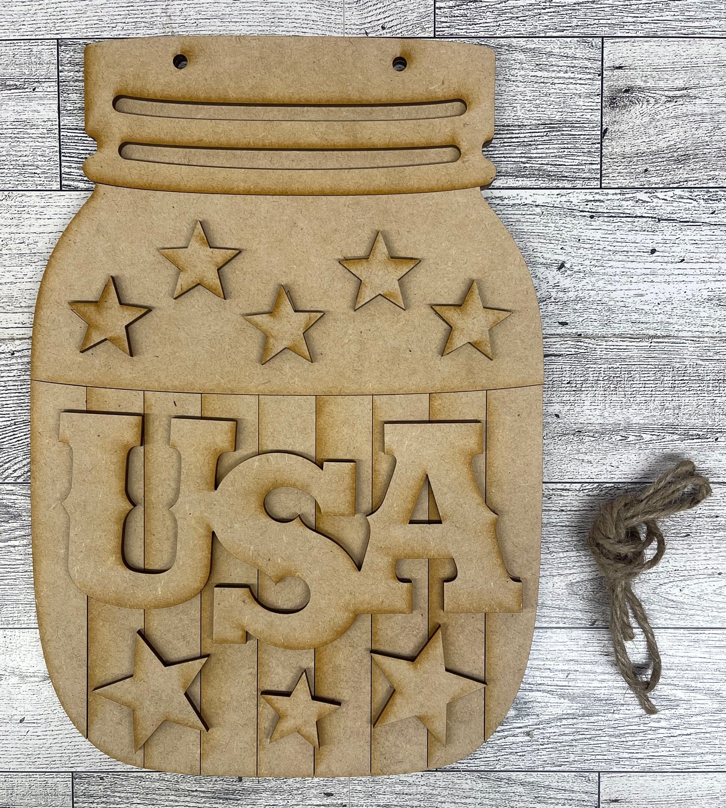 Patriotic USA Mason Jar Door Sign - unpainted ready for you to finish