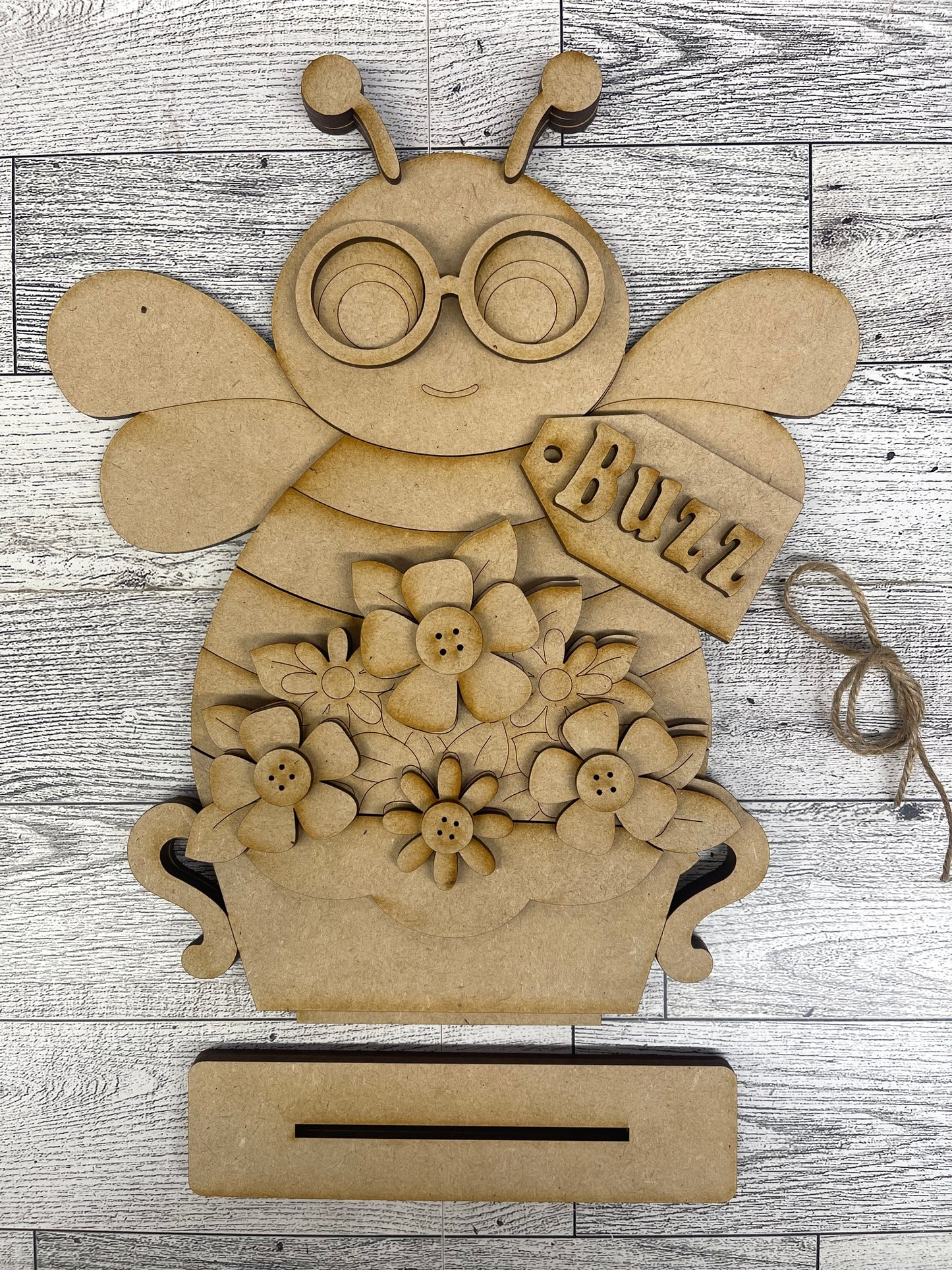 $5.00 or $10 Friday - Large or Small Bee with Flowers Sitter - unpainted cutouts ready for you to finish