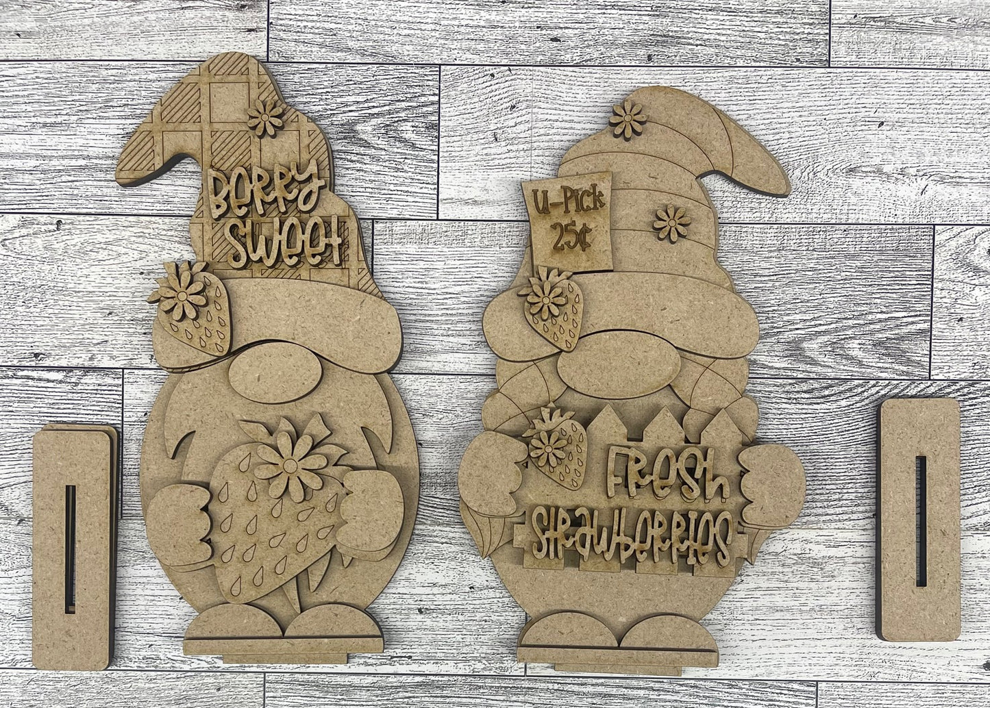 Strawberry Boy or Girl Gnome with wood cutouts, unpainted wooden cutout - ready for you to paint