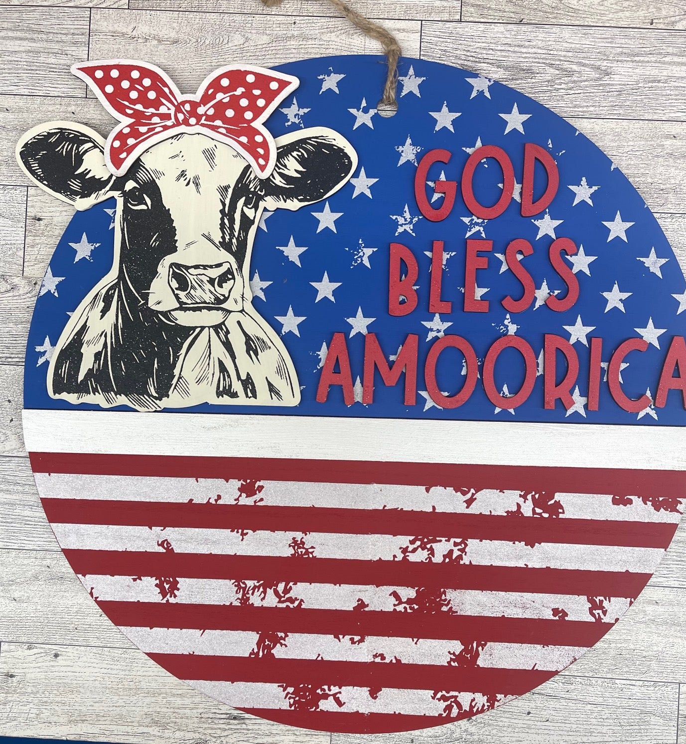 Painted God Bless Amoorica Door Sign - 16 Inches