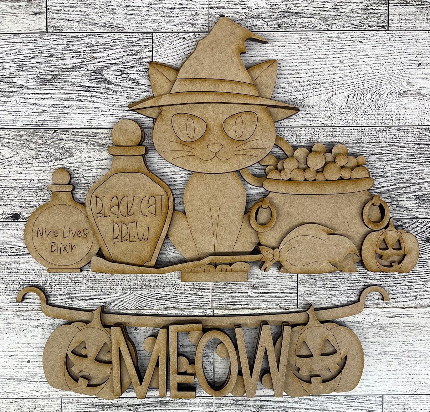 Halloween Cat Insert for Picket Fence unpainted wood cutouts, ready for you to paint