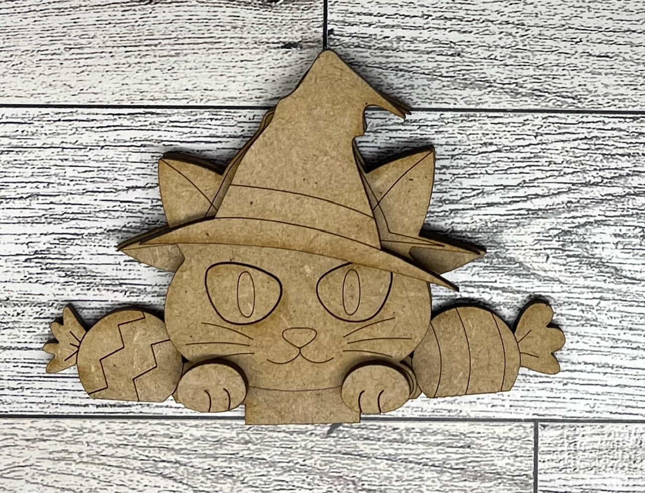 Halloween Cat Basket Insert - unpainted wood cutouts, ready for you to paint