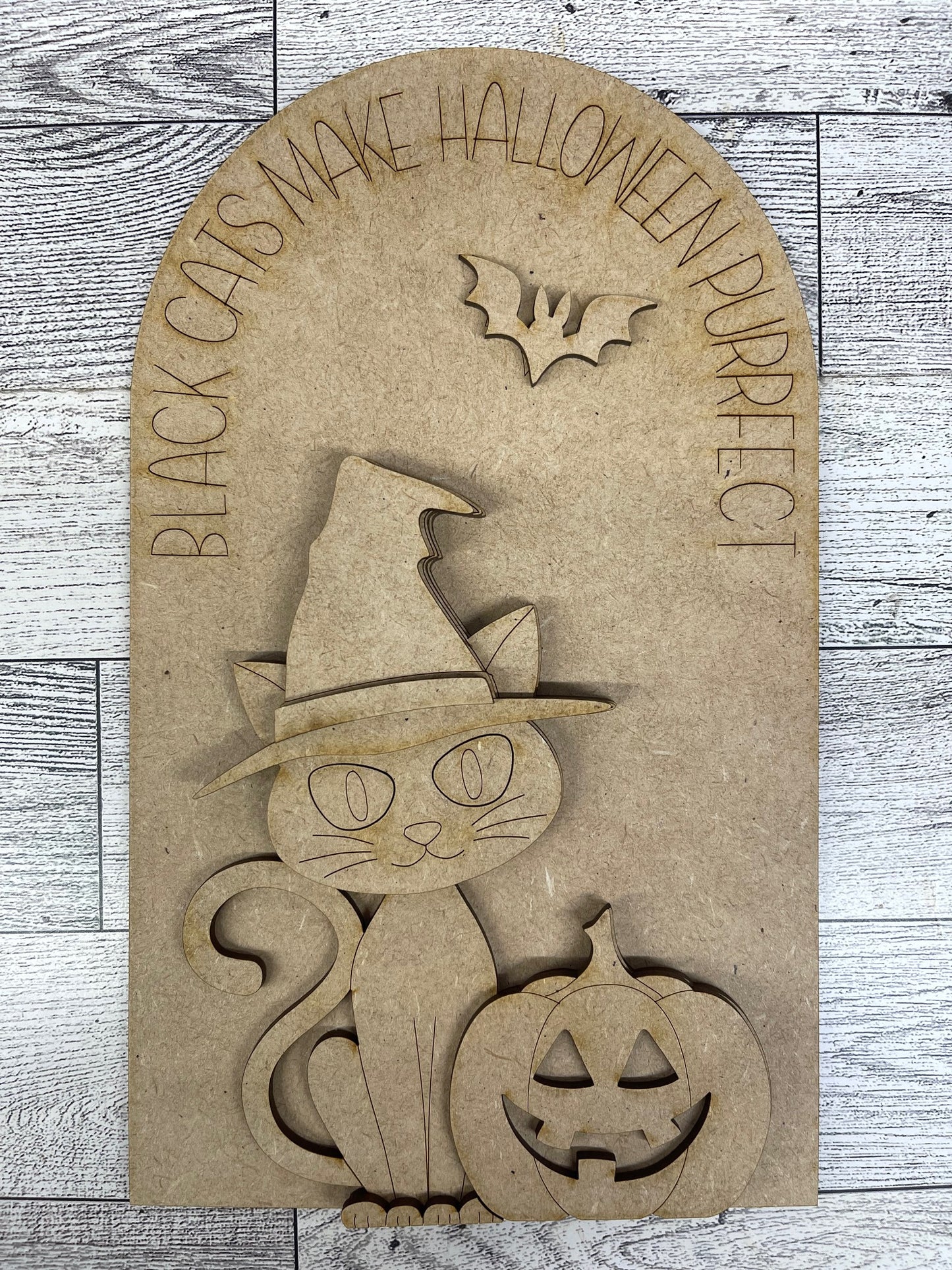 Halloween Cat Arch and Frame cutouts - unpainted wooden cutouts, ready for you to paint