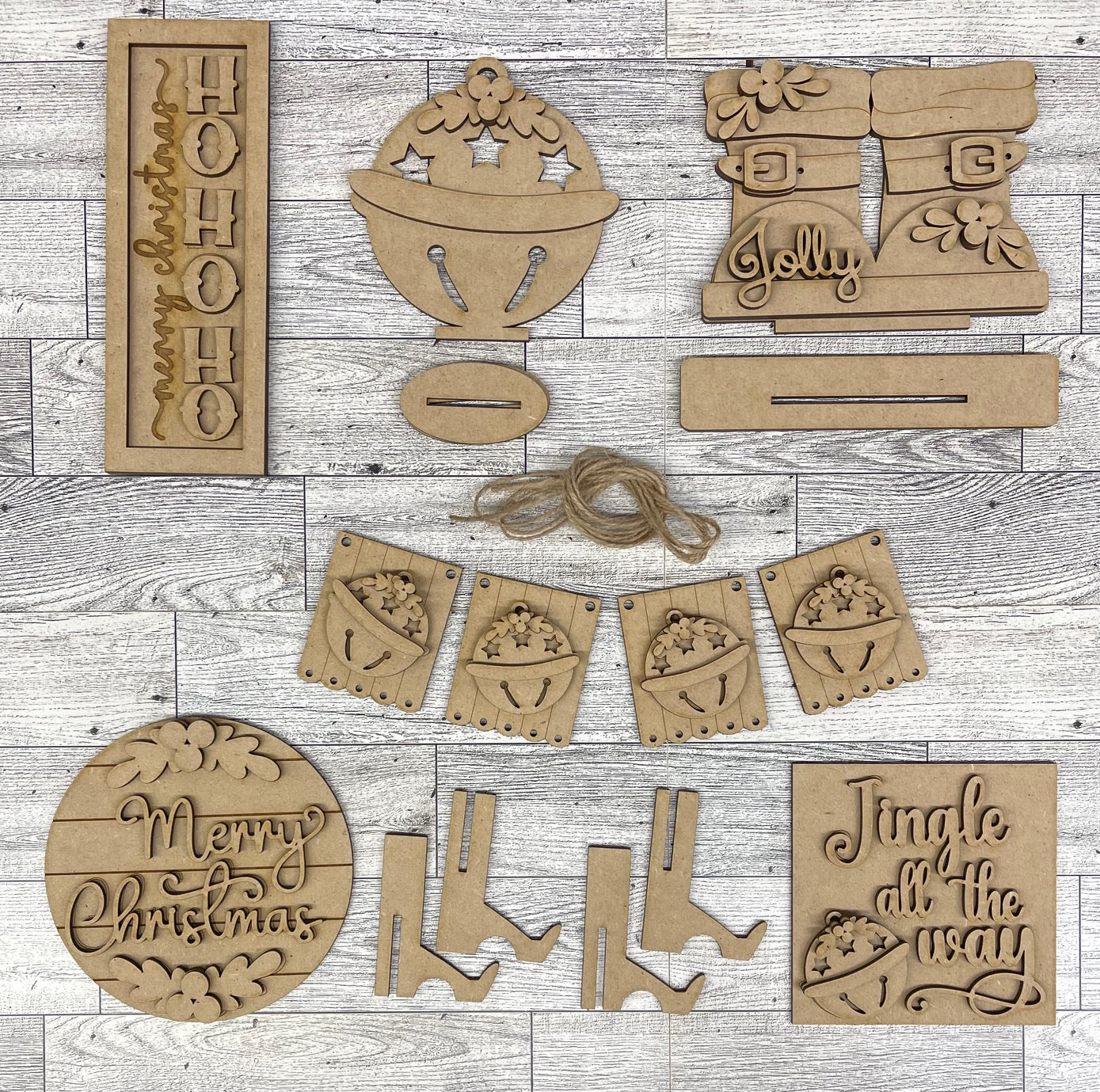Jolly St. Nick set - tiered tray set - unpainted wood cutouts, ready for you to paint