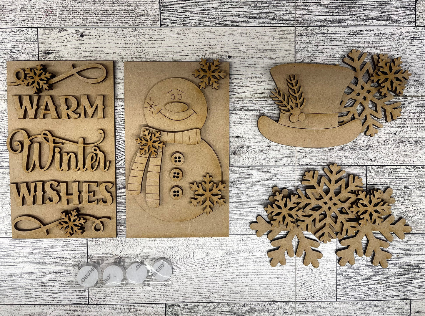 Winter - Warm Winter Wishes Insert for the Cottage Cabinet - unpainted wooden cutouts, ready for you to paint