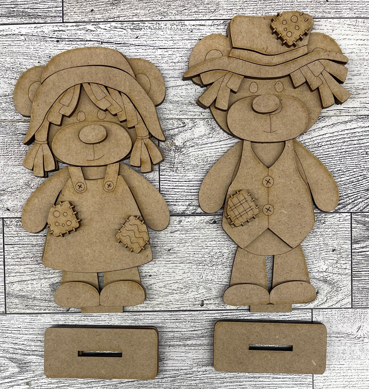 Fall Scarecrow Bear Standers - unpainted wooden cutouts, ready for you to paint