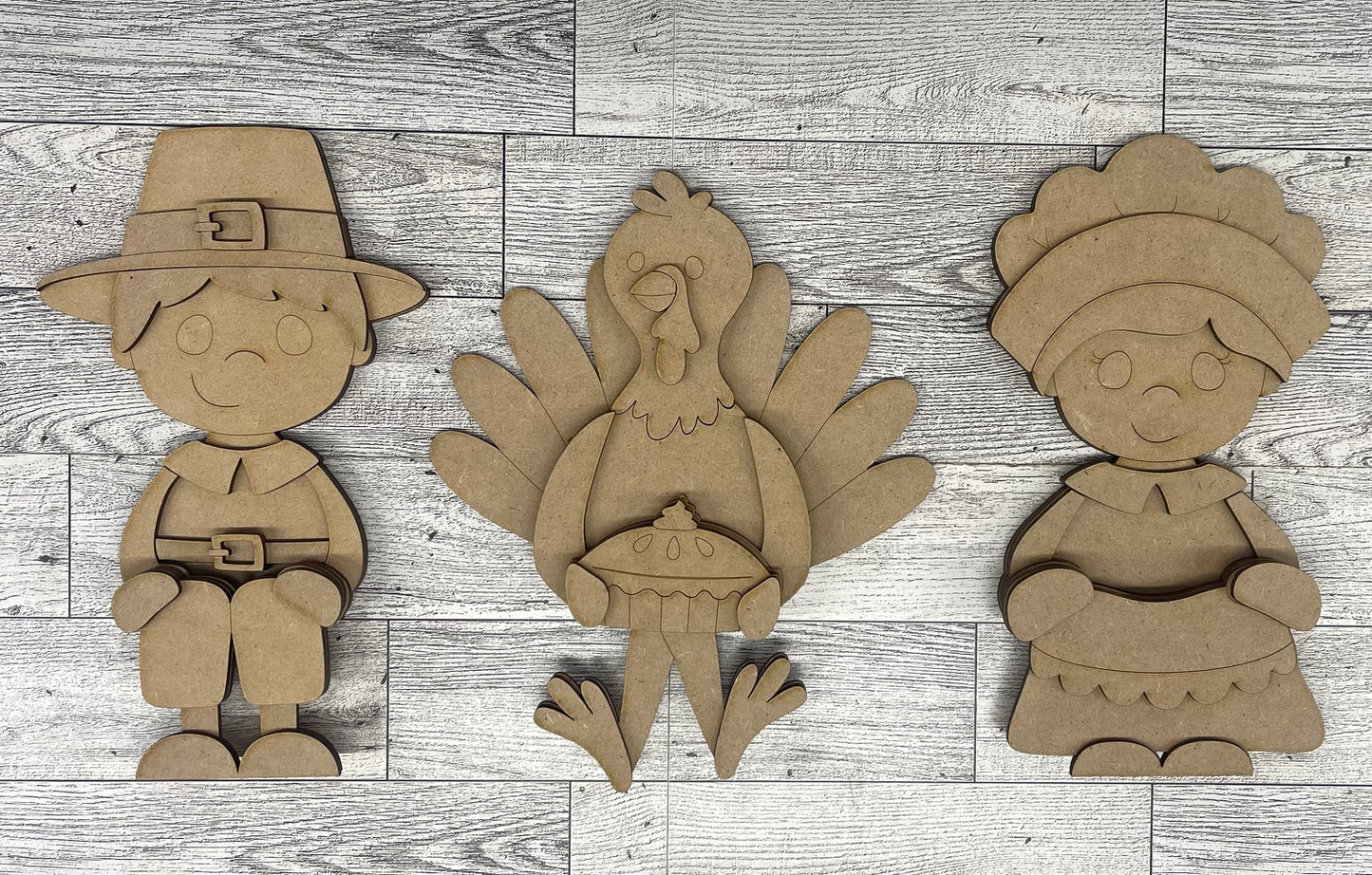 $10.00 Tuesday - Thanksgiving Pilgrims & Turkey Shelf Sitters - unpainted cutouts ready for you to finish