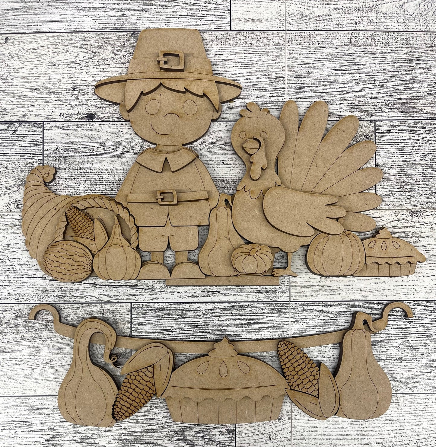 Thanksgiving Pilgrim Insert for Picket Fence unpainted wood cutouts, ready for you to paint
