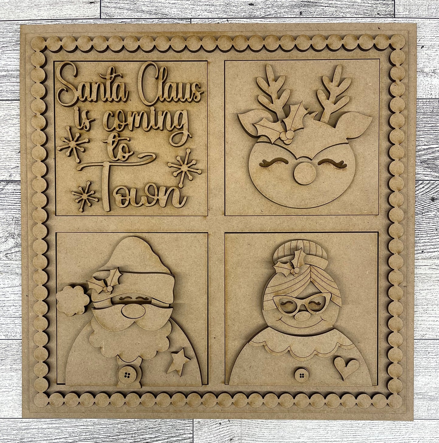 Santa Claus is Coming to Town Leaning ladder inserts and sign cutouts - unpainted wooden cutouts, ready for you to paint