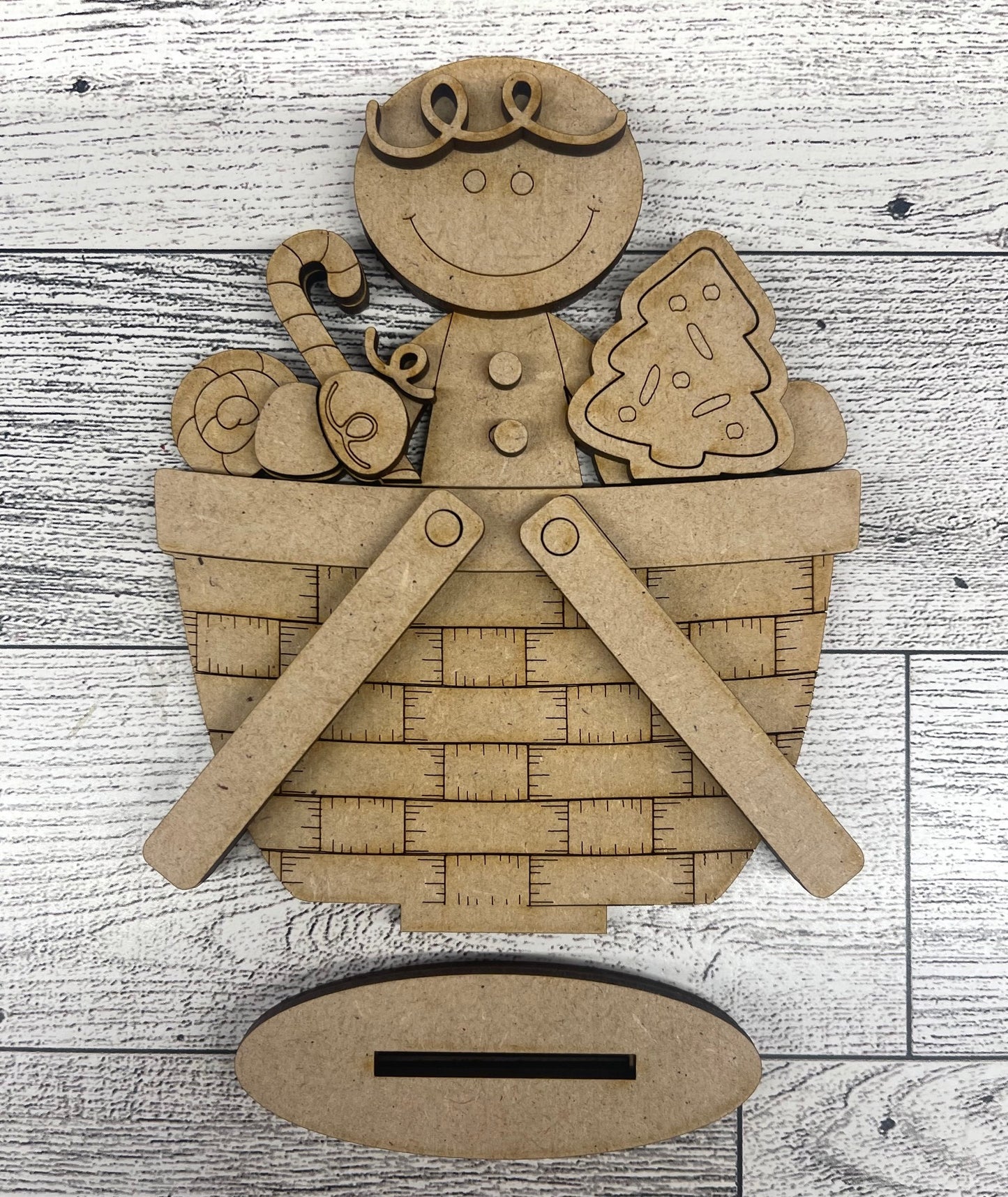 Gingerbread Couple Basket & Cup Inserts 2026 - unpainted wood cutouts, ready for you to paint