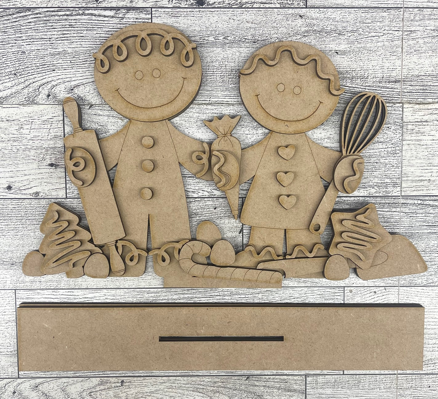 Gingerbread Couple Large Stander Together 2026 - unpainted wooden cutouts, ready for you to paint