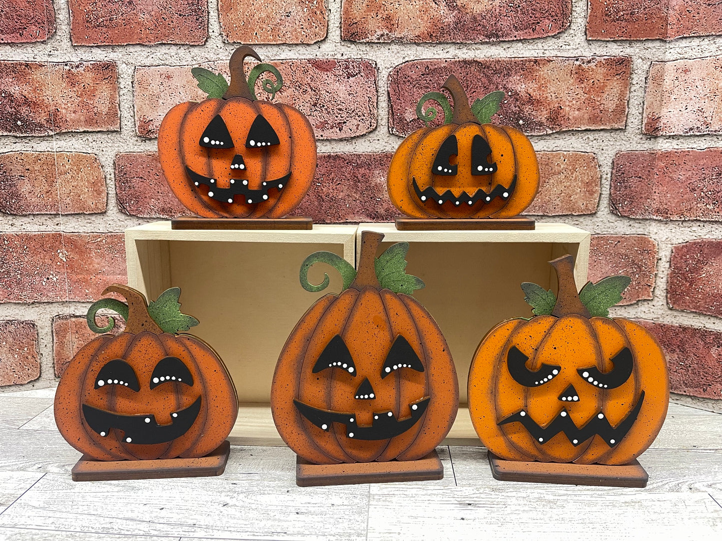 $12.00 Thursday - Pumpkin Face Standers - set of 5 - cutouts ready for you to finish - truck sold separately