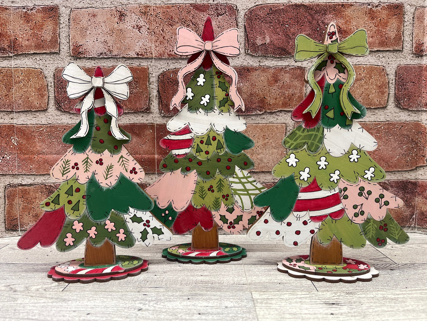 $12.00 Thursday - Patchwork Christmas Trees - set of 3 - cutouts ready for you to finish - truck sold separately