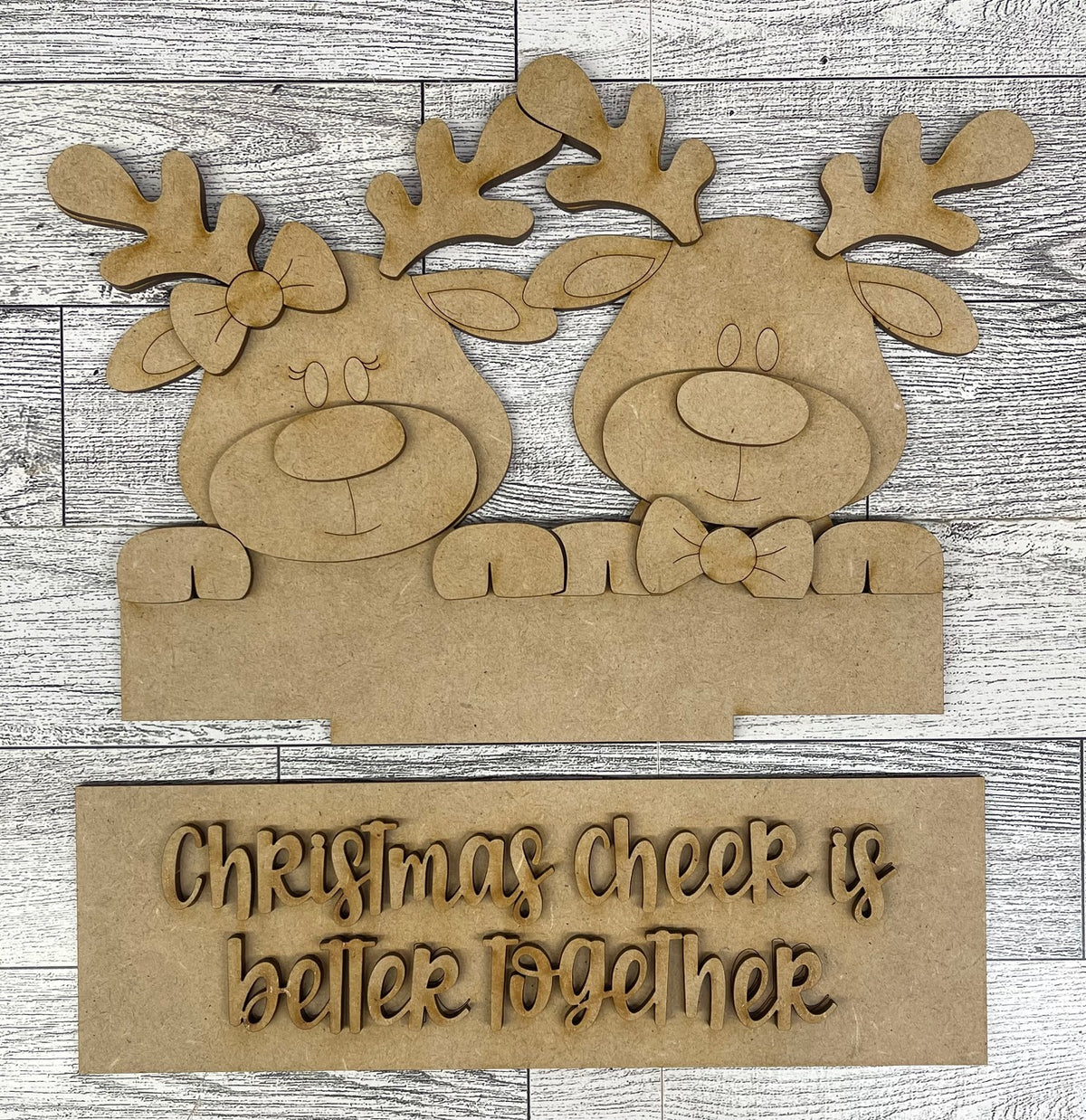 Reindeer Couple 2026 Insert for Changeable Window Box unpainted wood cutouts, ready for you to paint