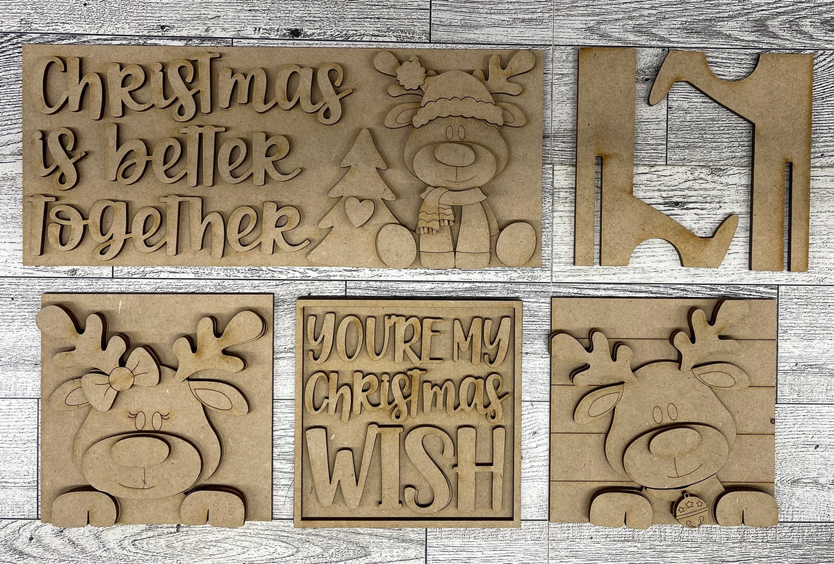 Reindeer Leaning Ladder & Rectangle Sign ready for you paint