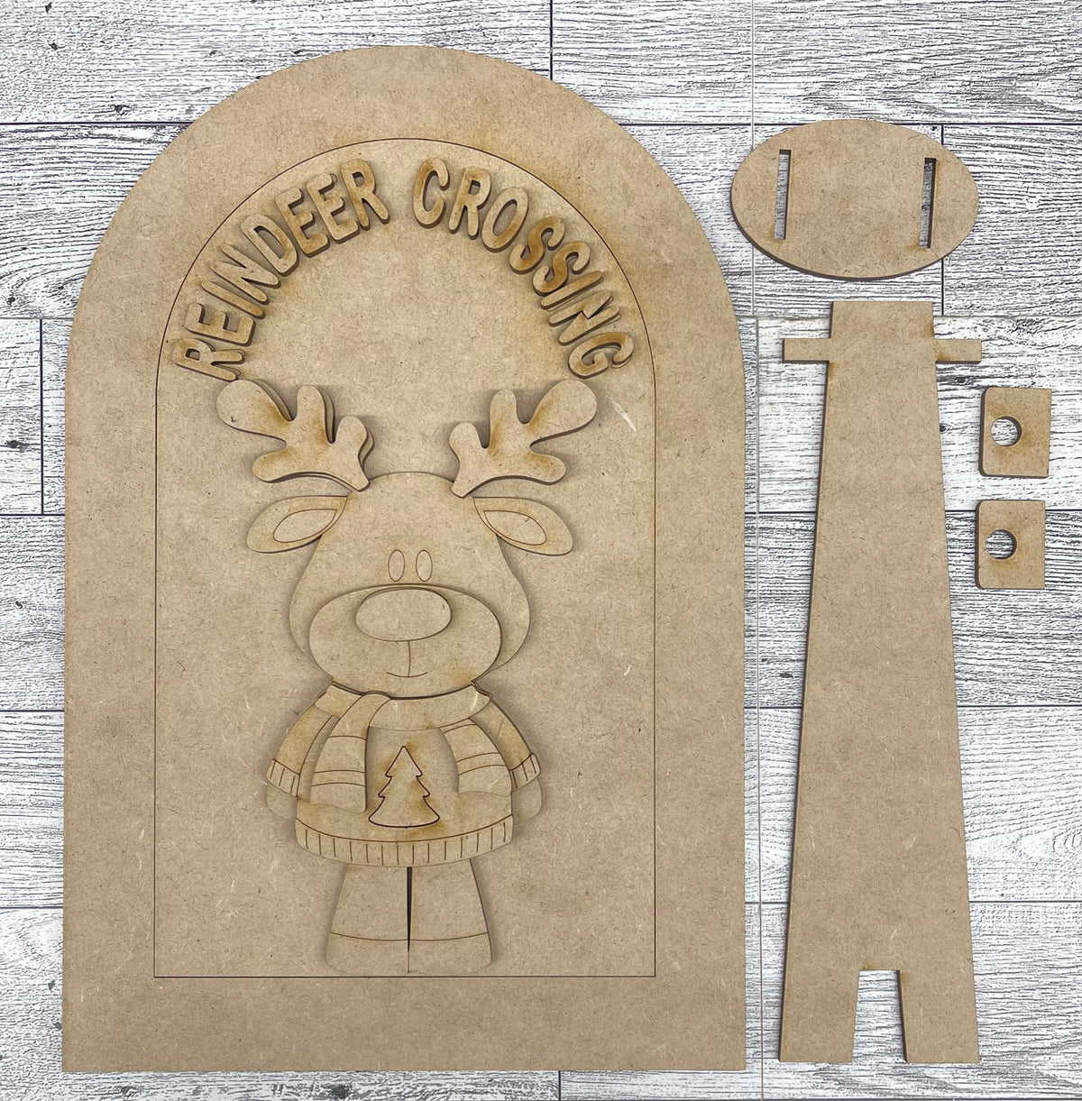 Reindeer 2026 Arch Insert - unpainted wooden cutouts, ready for you to paint