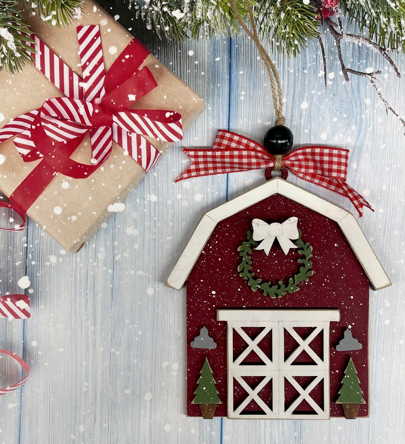 Painted Country Barn Ornament