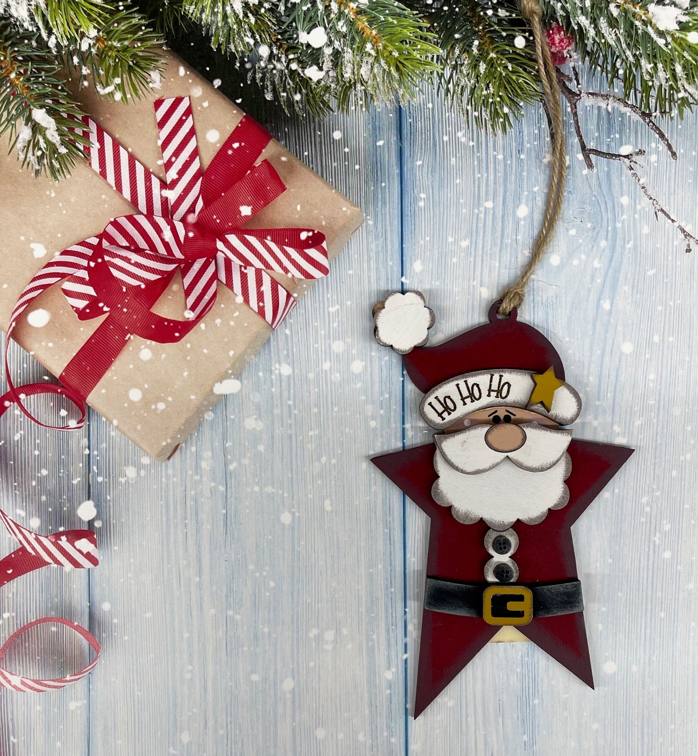 Painted Santa Star Ornament