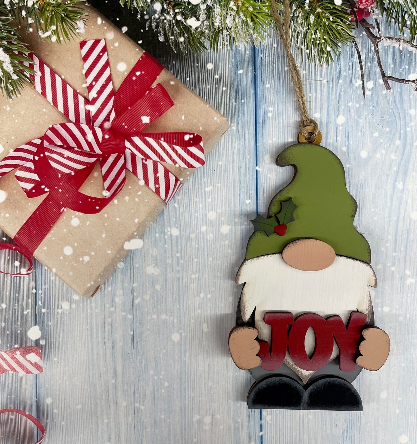 Painted Joy Gnome Christmas Ornament