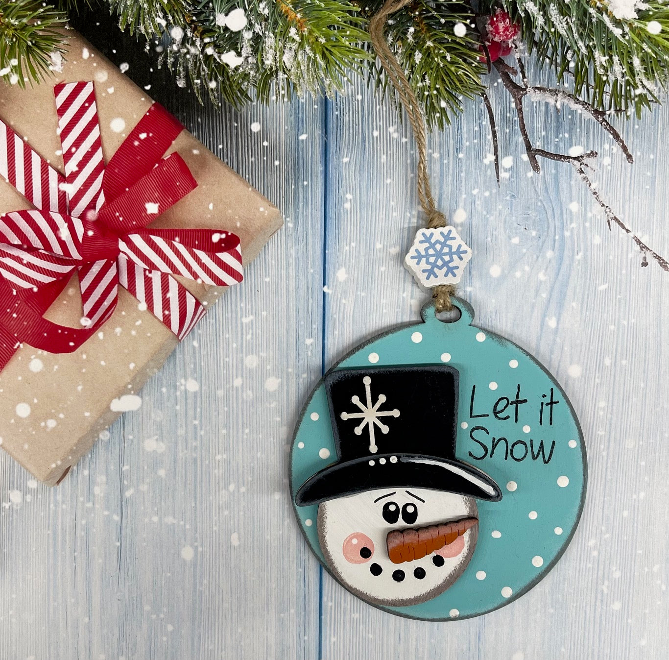 Painted Let it Snow Snowman Christmas Ornament