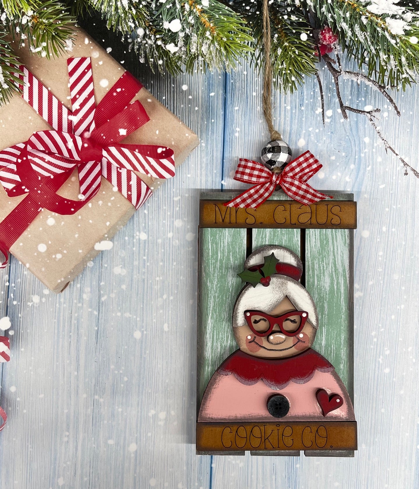 Painted Mrs. Claus Cookie Co. Christmas Ornament Gift Card Holder