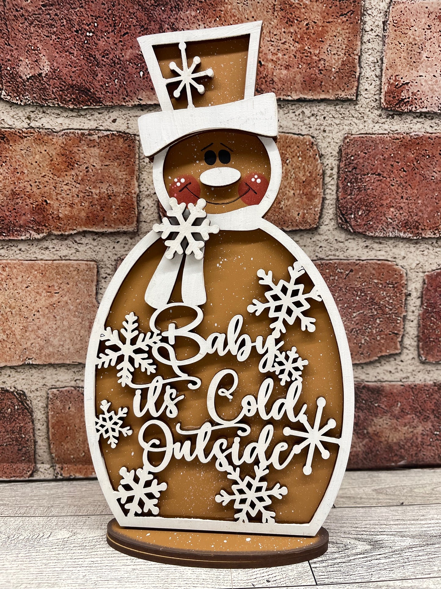 Painted Gingerbread Mr. Snowman Stander