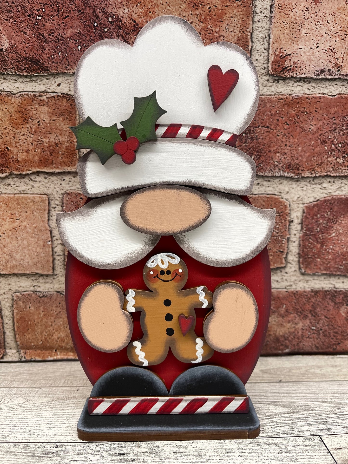 Painted - Christmas Gnome Baker holding Gingerbread Man