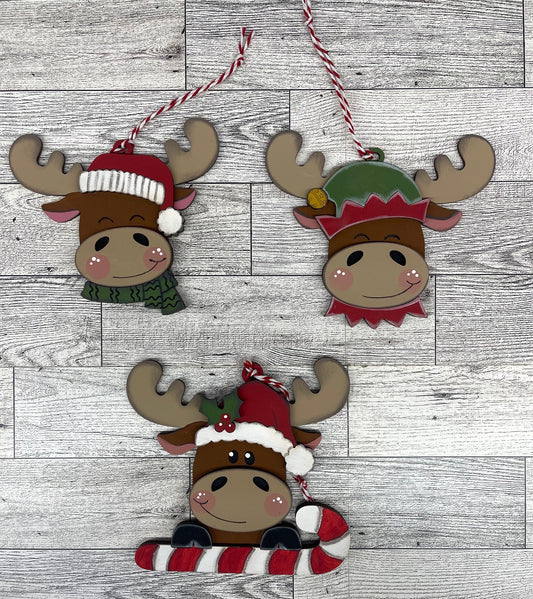 Moose Christmas Ornaments Set of 3 unpainted cutouts