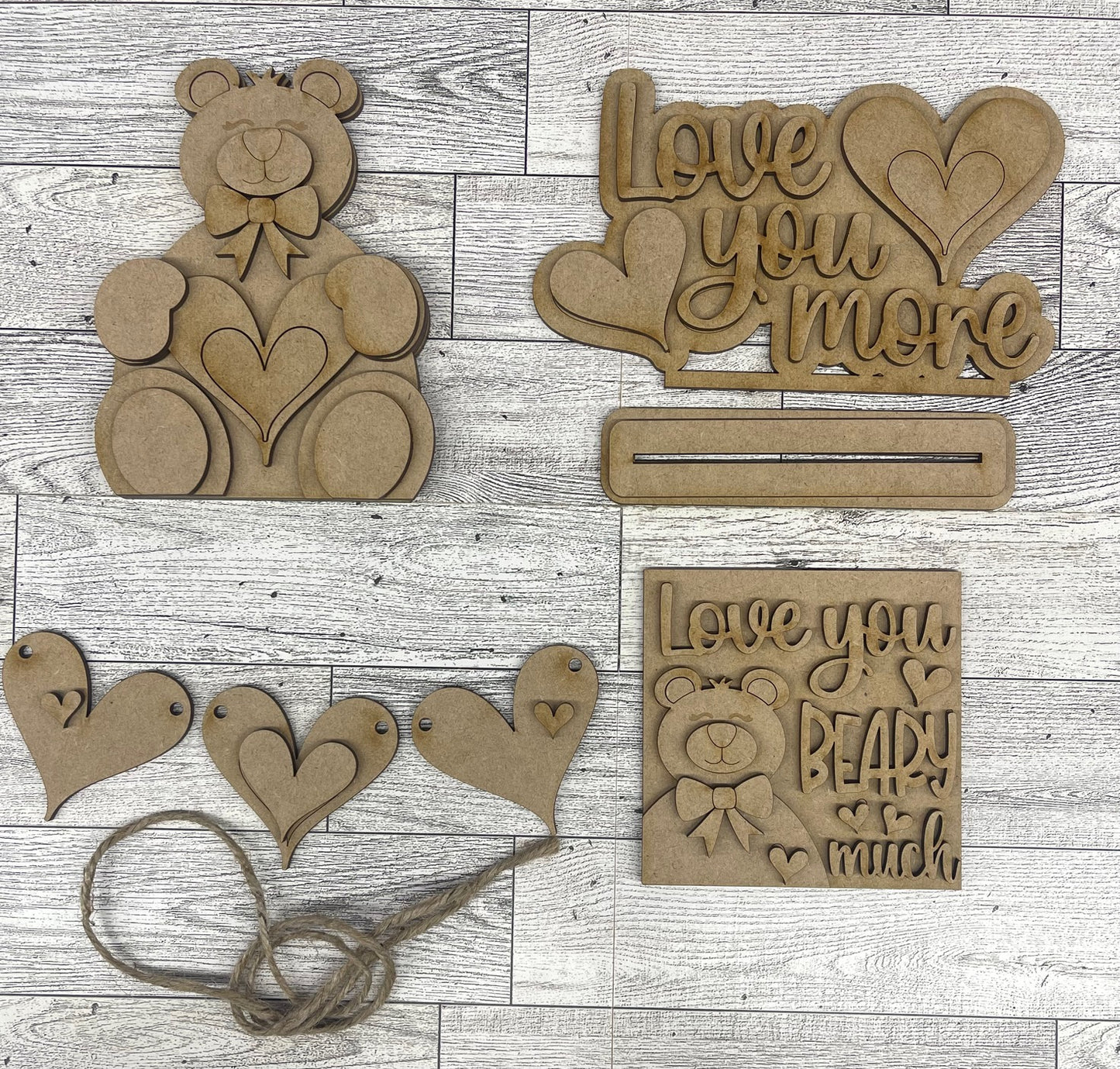 Valentine Bear Collection Tiered Tray Set - unpainted cutouts