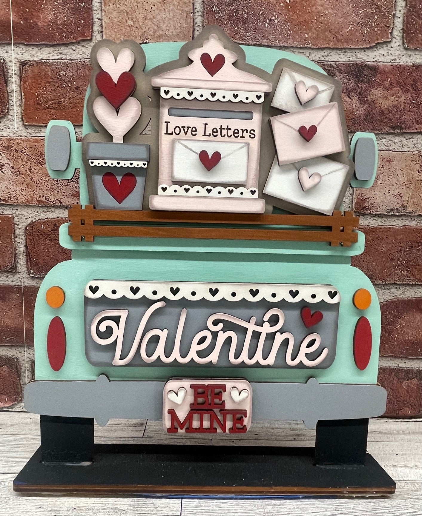 Be Mine Valentine Truck insert only, unpainted wood cutouts, ready for you to paint, does not include truck or fence