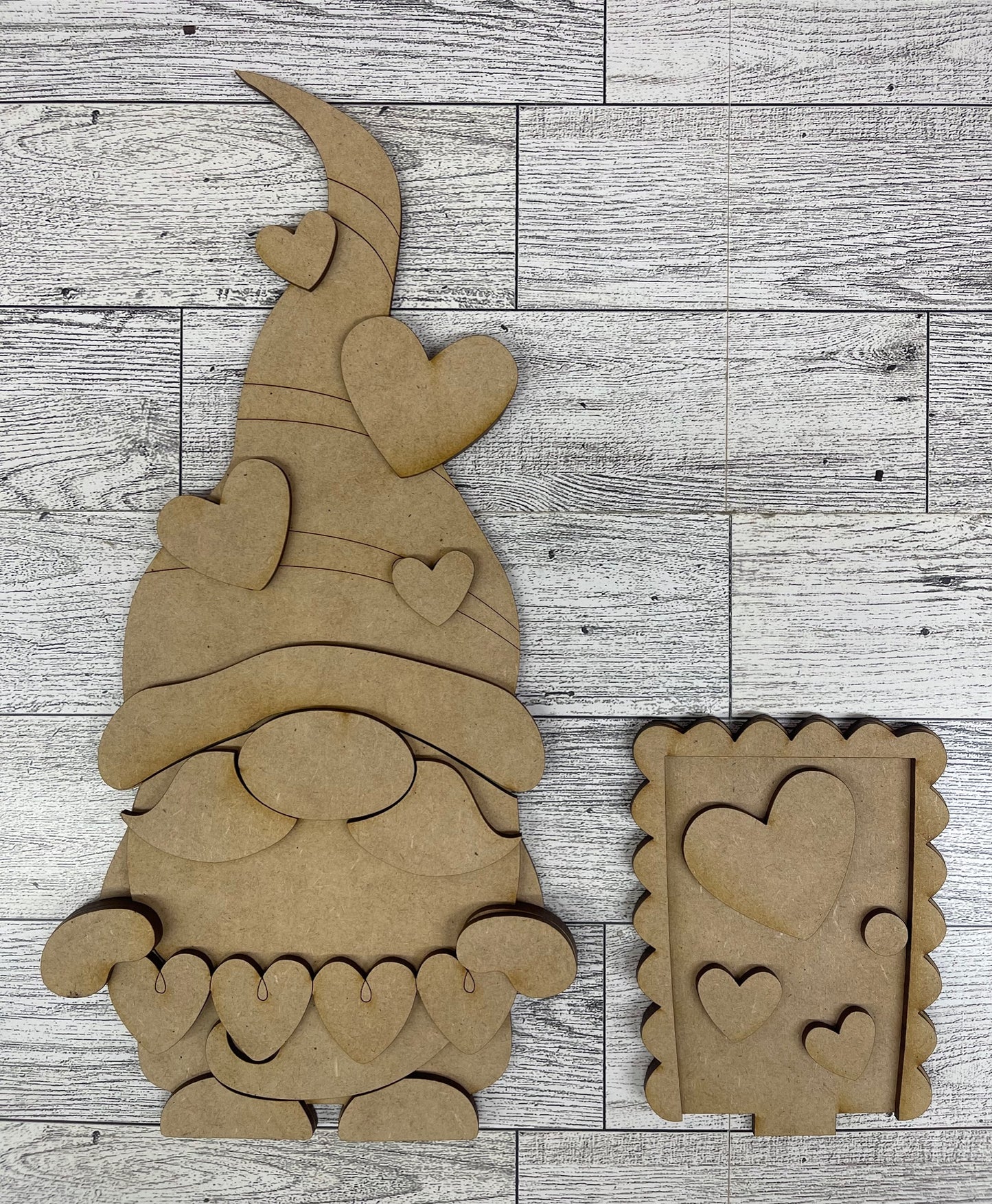 Valentines Gnome Birdhouse changeable standing kit only - wood pieces, unpainted wood cutouts, ready for you to paint, sign backer is not included (Copy)