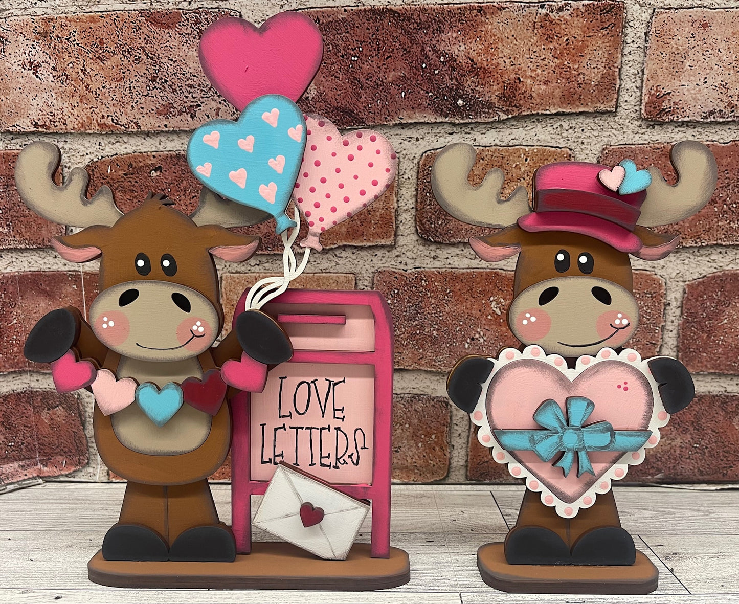 Valentines Moose set of 2 with Mail Box wood cutouts, unpainted ready for you to paint