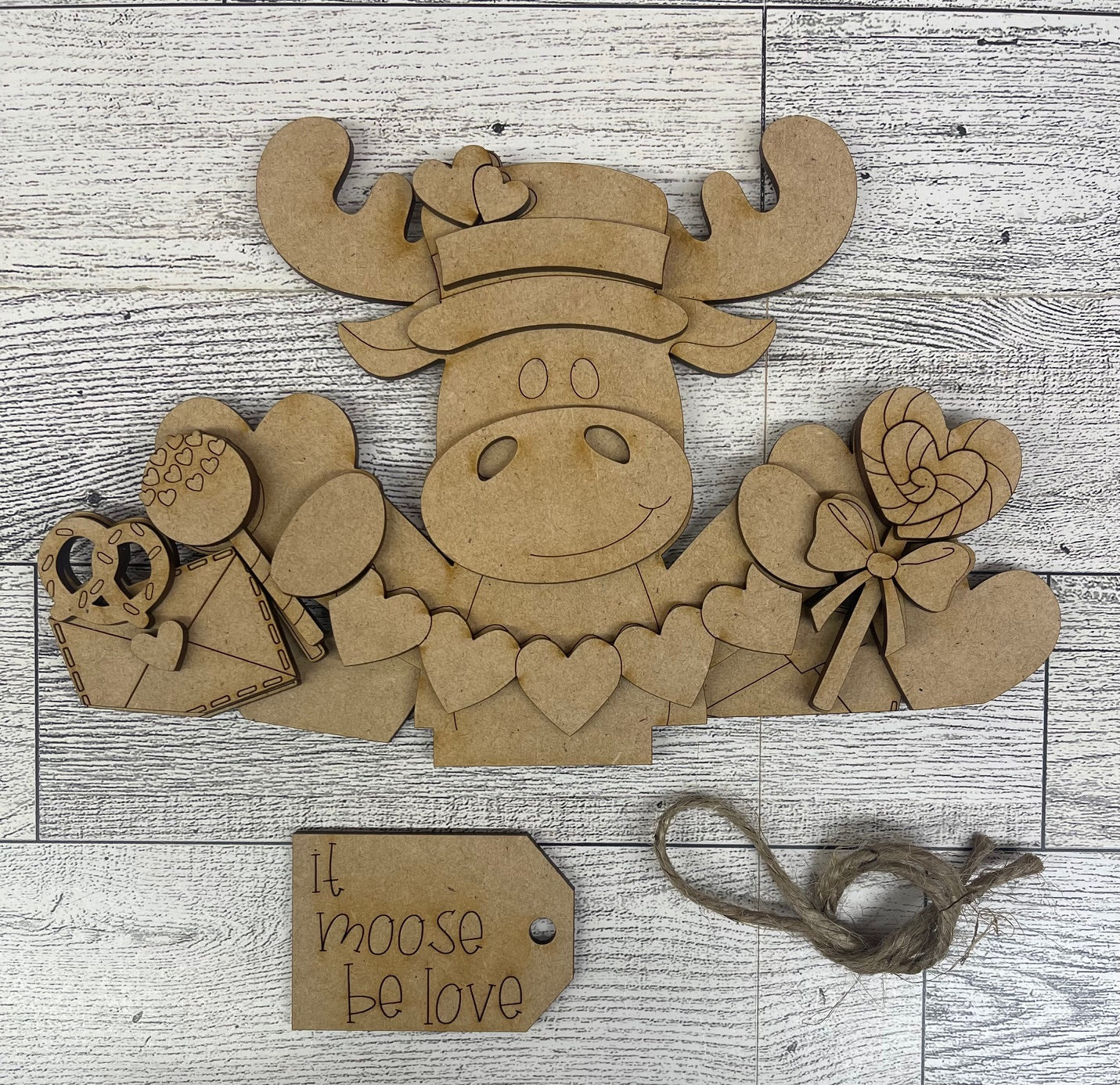 Valentines Moose Basket insert cutouts unpainted ready for you to finish