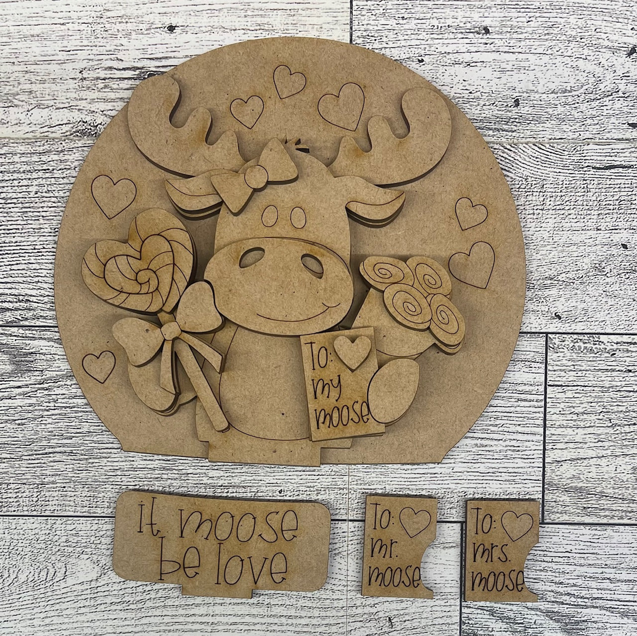 Valentines Moose Water globe cutouts unpainted ready for you to finish