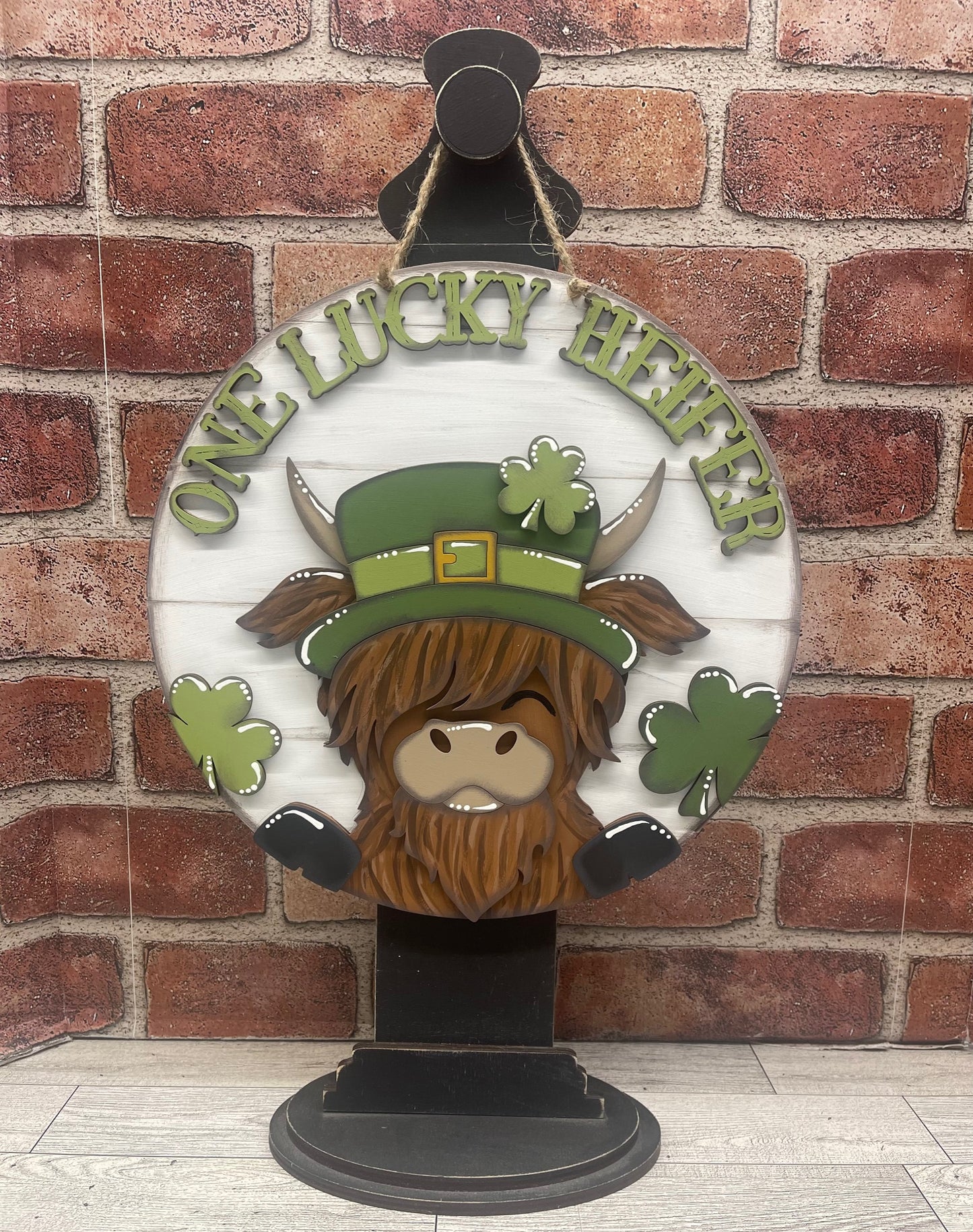 One Lucky Heifer - St. Patrick's Day Highland Cow Door Sign cutouts unpainted ready for you to finish