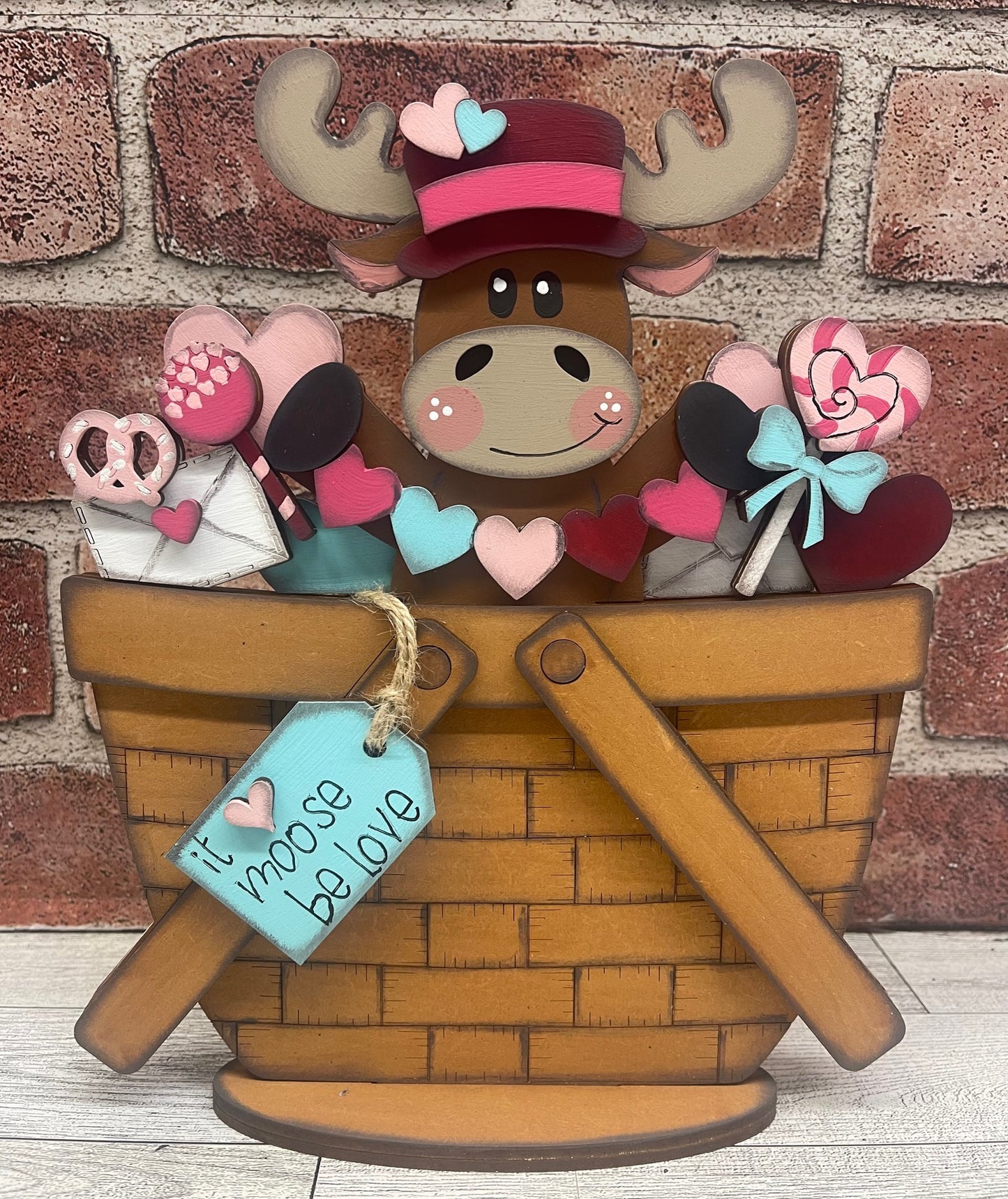 Valentines Moose Basket insert cutouts unpainted ready for you to finish