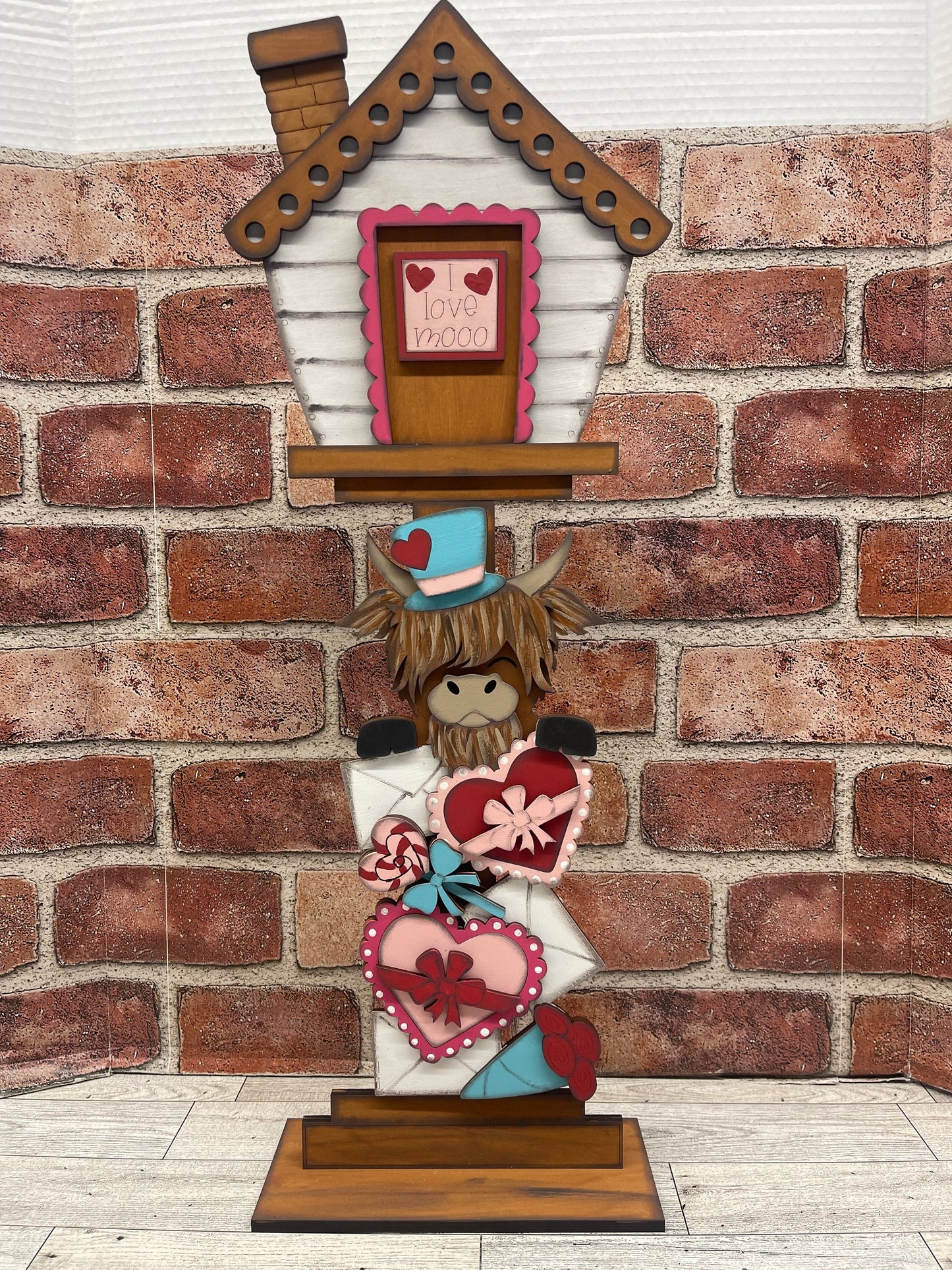 Valentines Highland Cow Birdhouse changeable standing kit only - wood pieces, unpainted wood cutouts, ready for you to paint, sign backer is not included