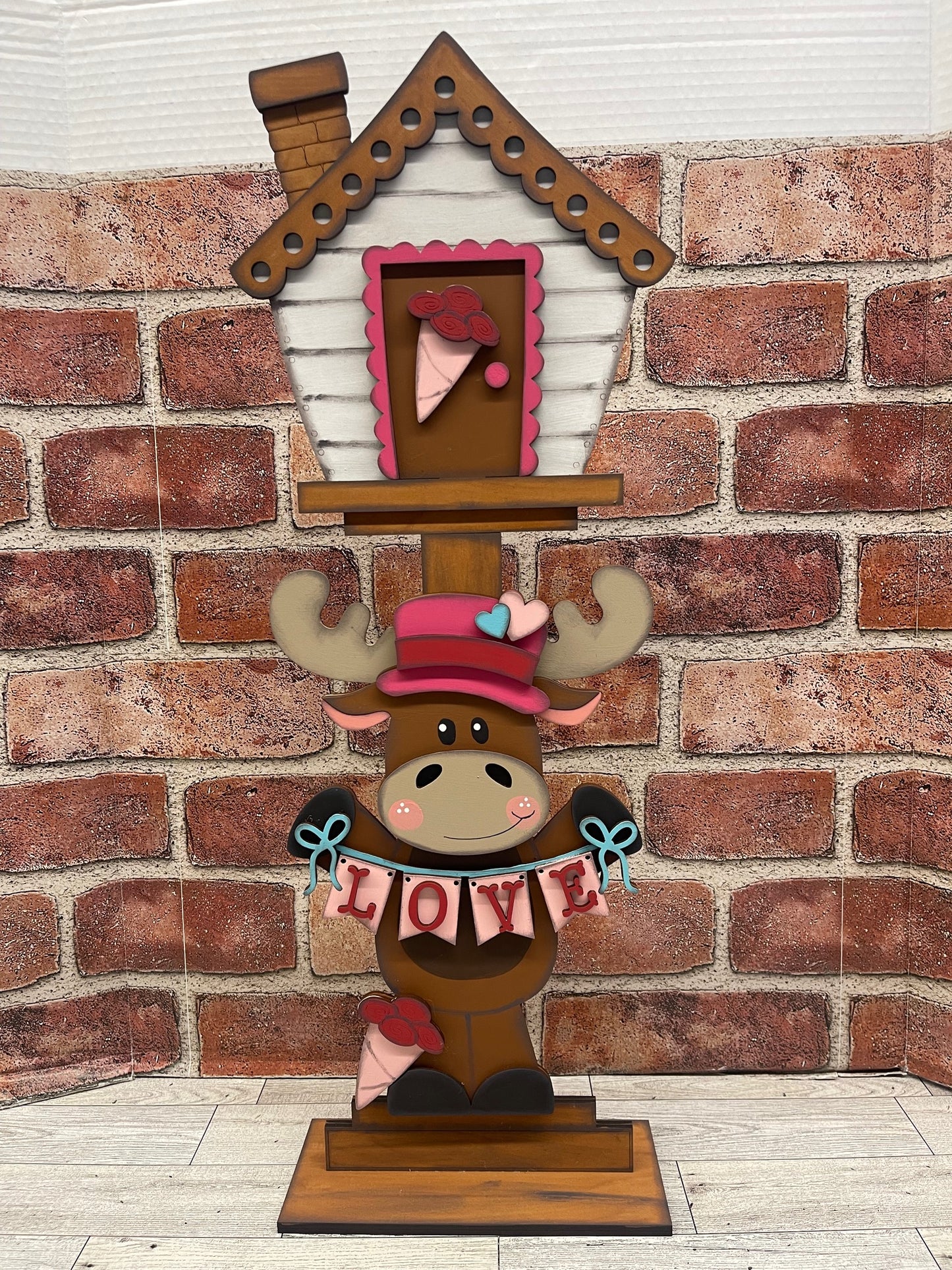 Valentines Moose Birdhouse changeable standing kit only - wood pieces, unpainted wood cutouts, ready for you to paint, sign backer is not included