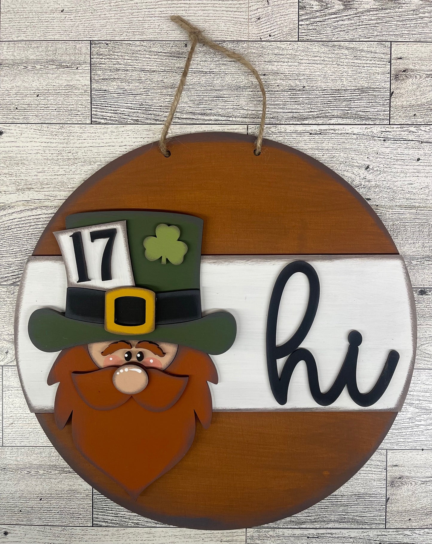 Round St. Patrick's Day - Hi Leprechaun Door Sign cutouts unpainted ready for you to finish